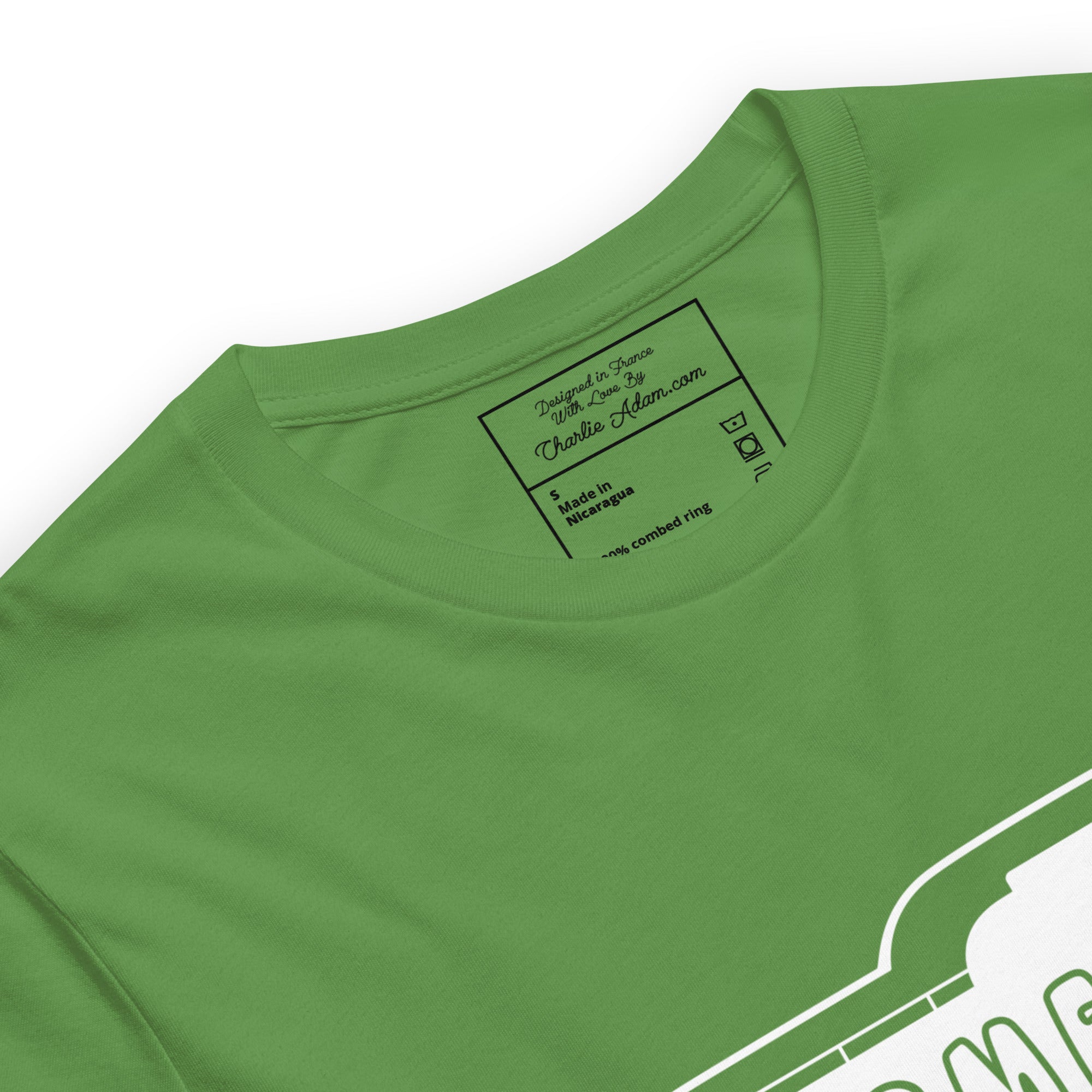 Unisex cotton t-shirt Bold Camper Van on greens