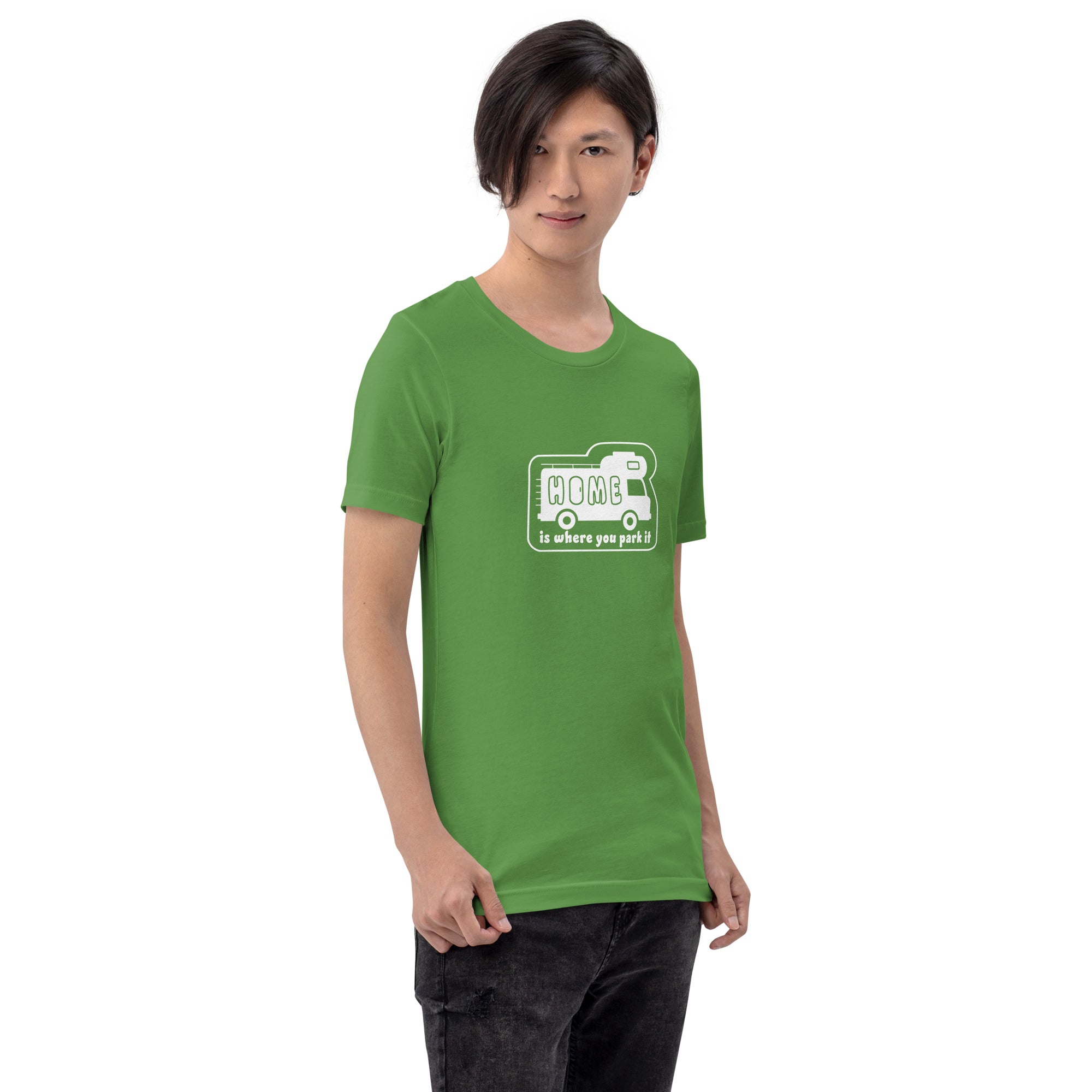 Unisex cotton t-shirt Bold Camper Van on greens