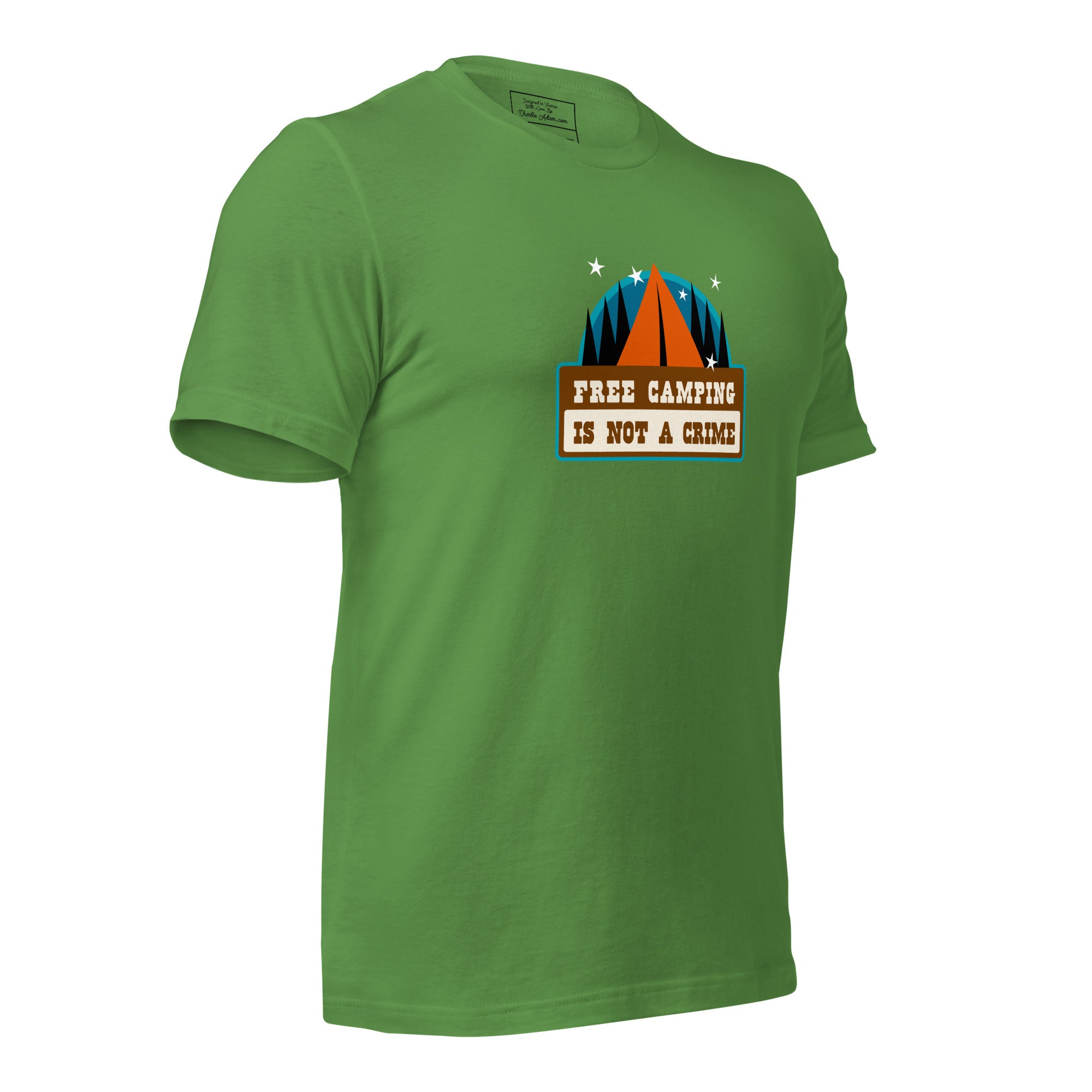 Unisex cotton t-shirt Free Camping is not a Crime on greens