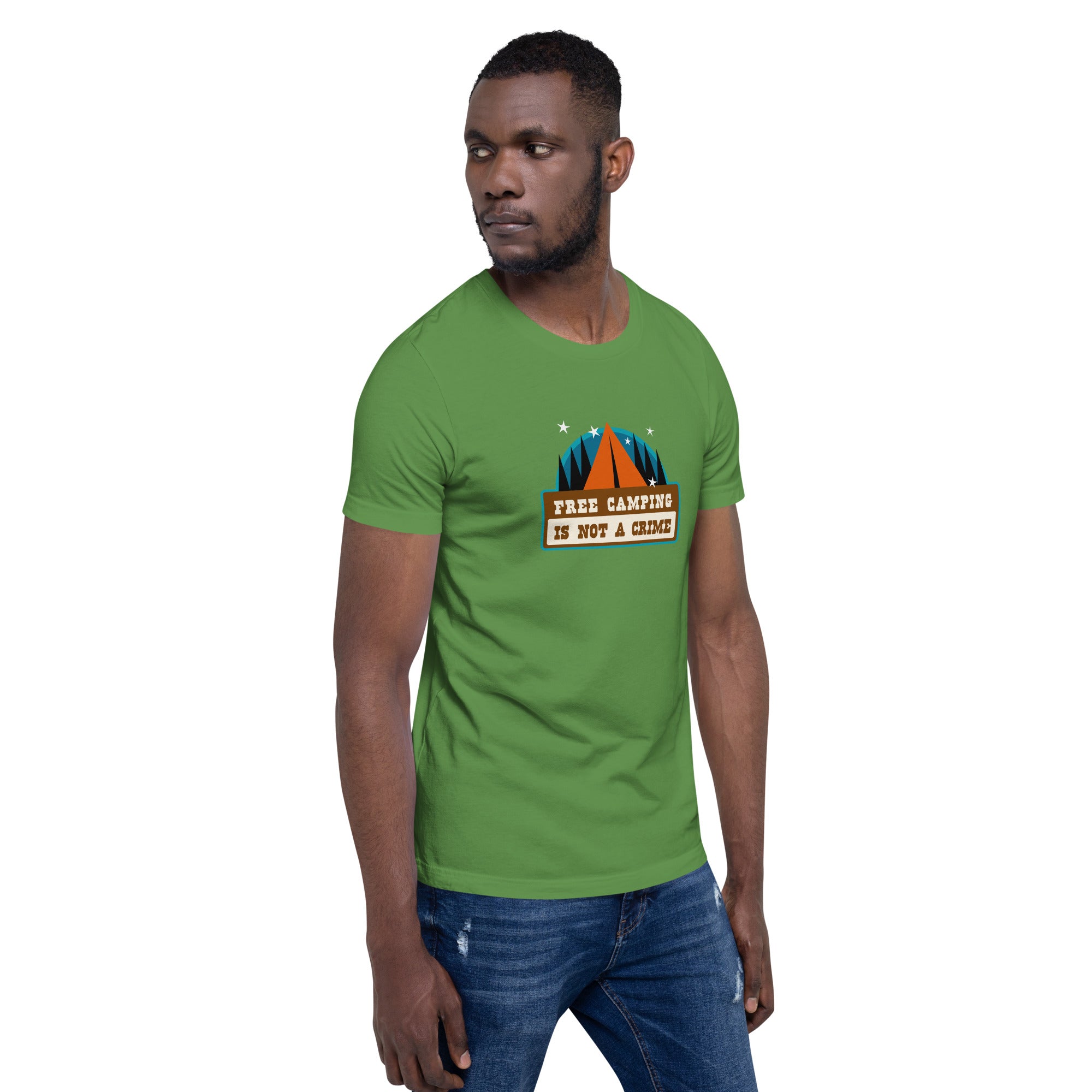 Unisex cotton t-shirt Free Camping is not a Crime on greens