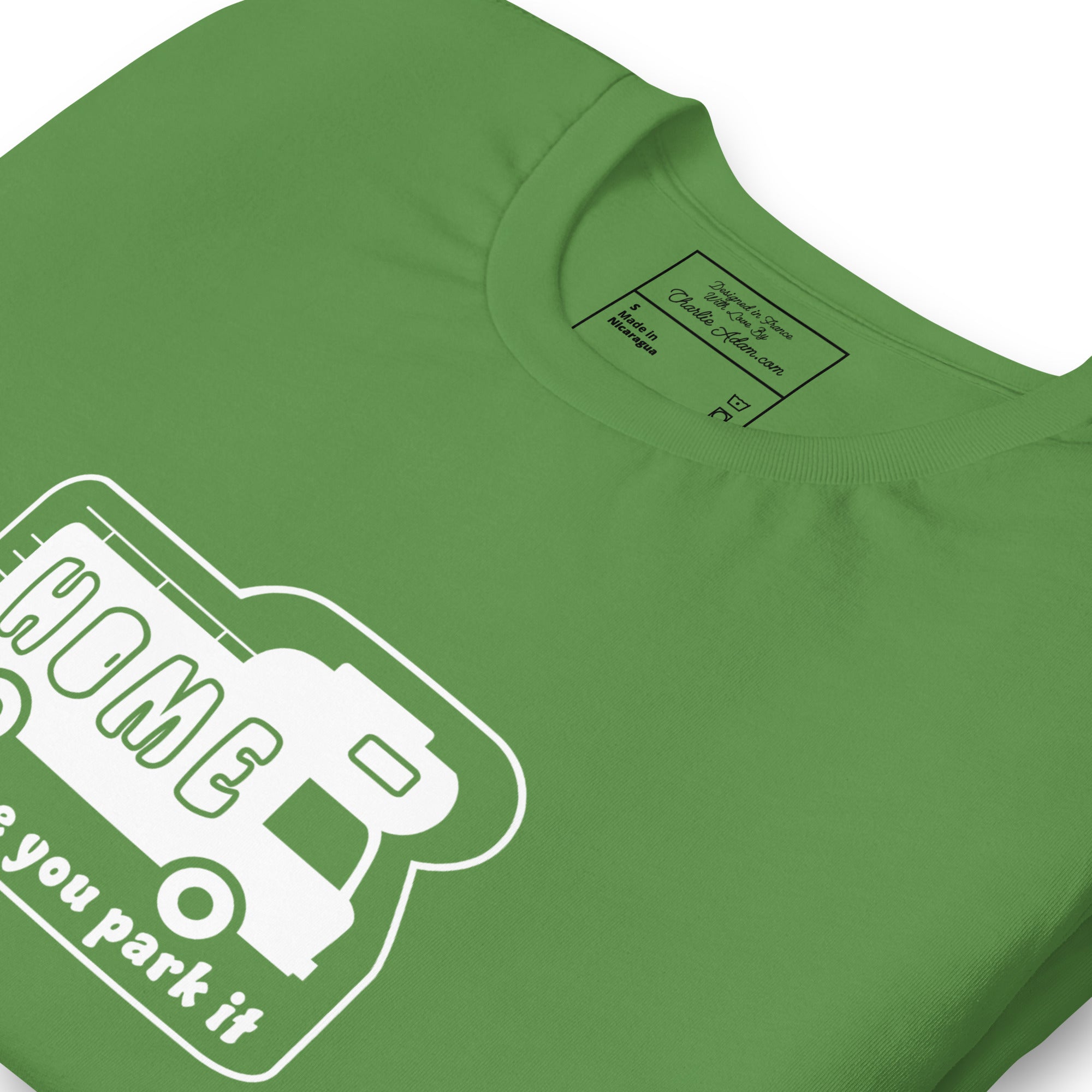 Unisex cotton t-shirt Bold Camper Van on greens