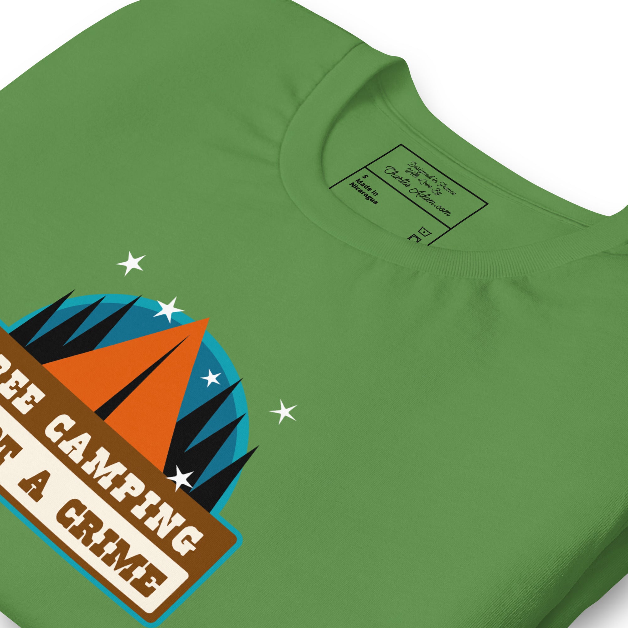 Unisex cotton t-shirt Free Camping is not a Crime on greens