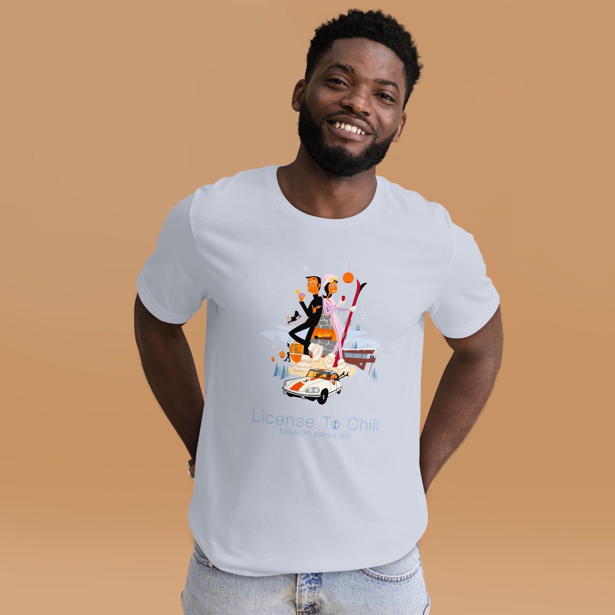 T-shirt en coton unisexe License To Chill Mission Après-Ski sur couleurs claires