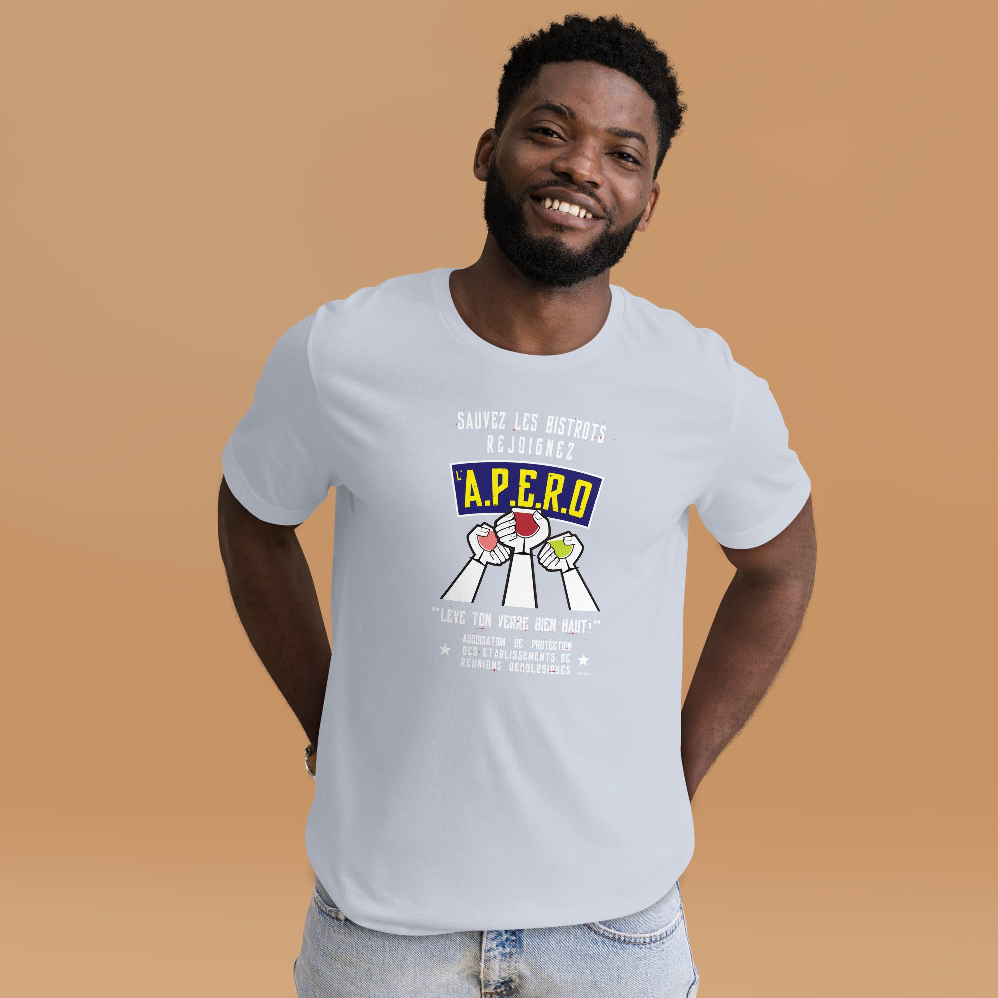 T-shirt en coton unisexe Sauvez les Bistrots, rejoignez l'Apéro sur couleurs claires