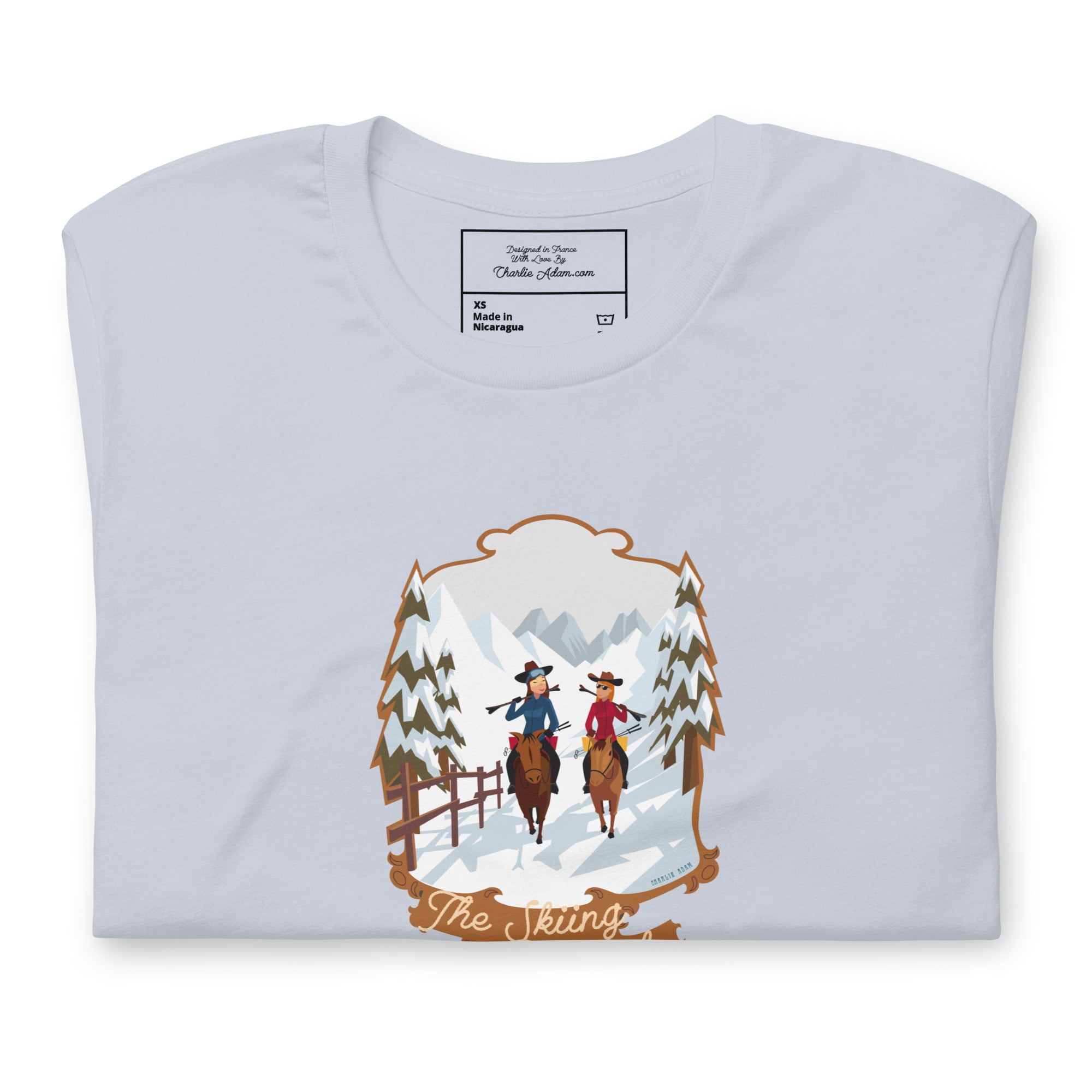 T-shirt en coton unisexe The Skiing Cowgirl sur fond clair