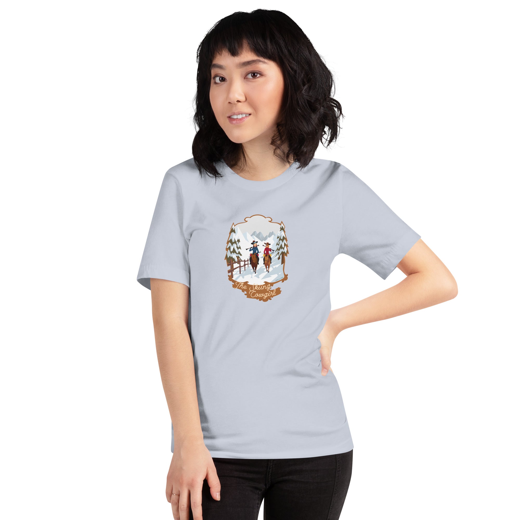 Unisex cotton t-shirt The Skiing Cowgirl on light colors