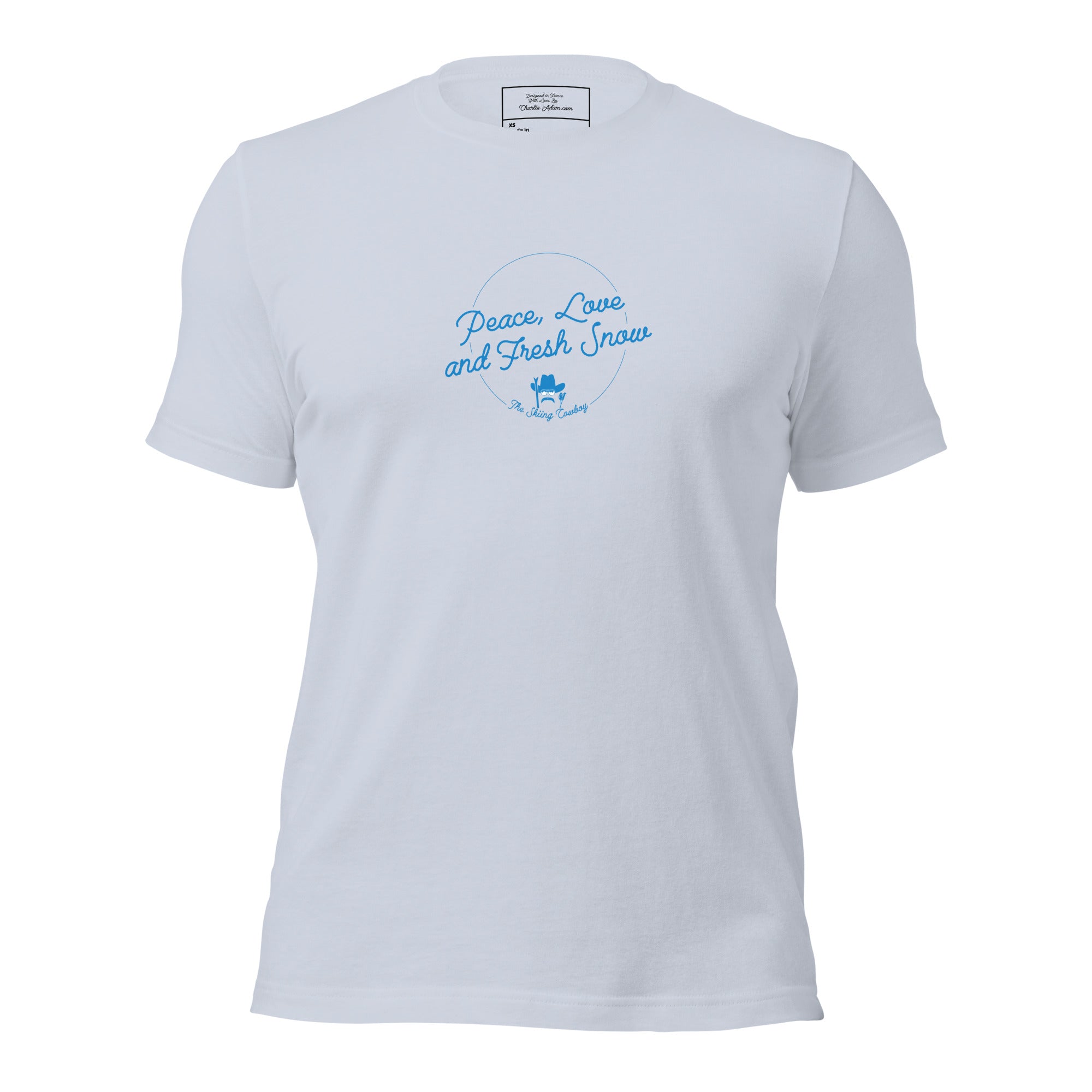 T-shirt en coton unisexe Peace, Love and Fresh Snow sur couleurs claires