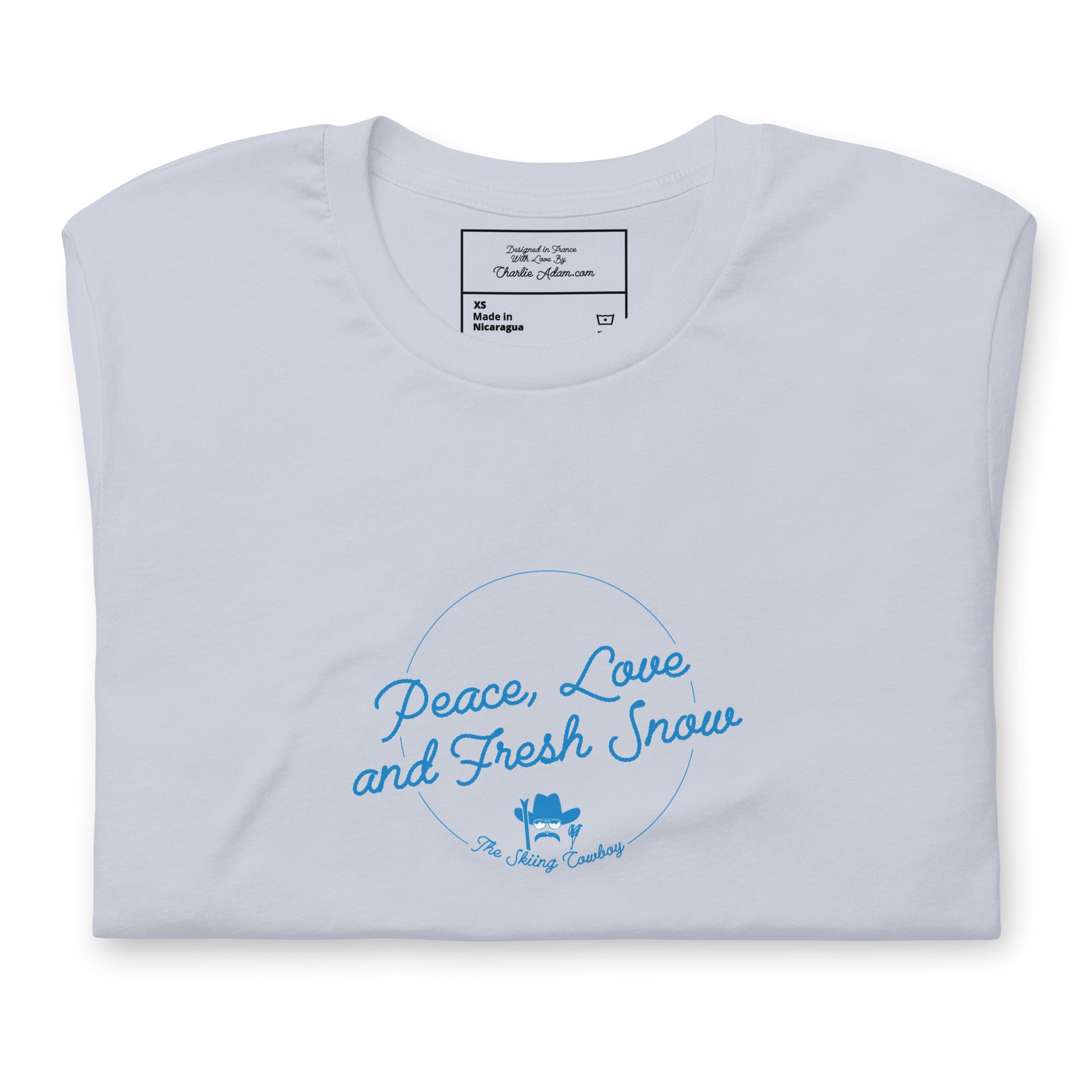 T-shirt en coton unisexe Peace, Love and Fresh Snow sur couleurs claires