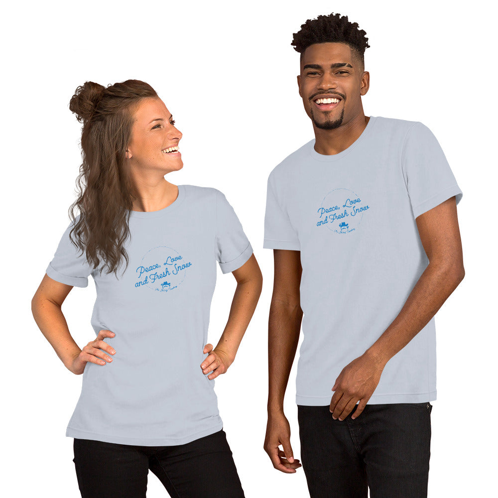 Unisex t-shirt Peace, Love and Fresh Snow on light colors