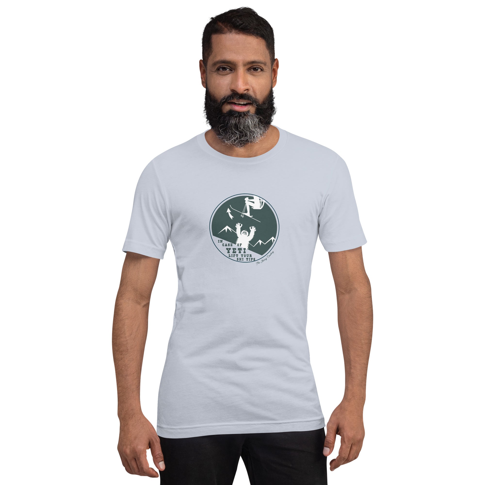 T-shirt en coton unisexe In case of Yeti, lift your ski tips sur couleurs claires