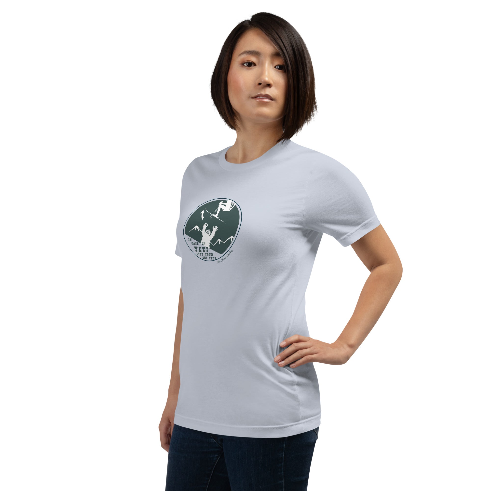 Unisex cotton t-shirt In case of Yeti, lift your ski tips on light colors