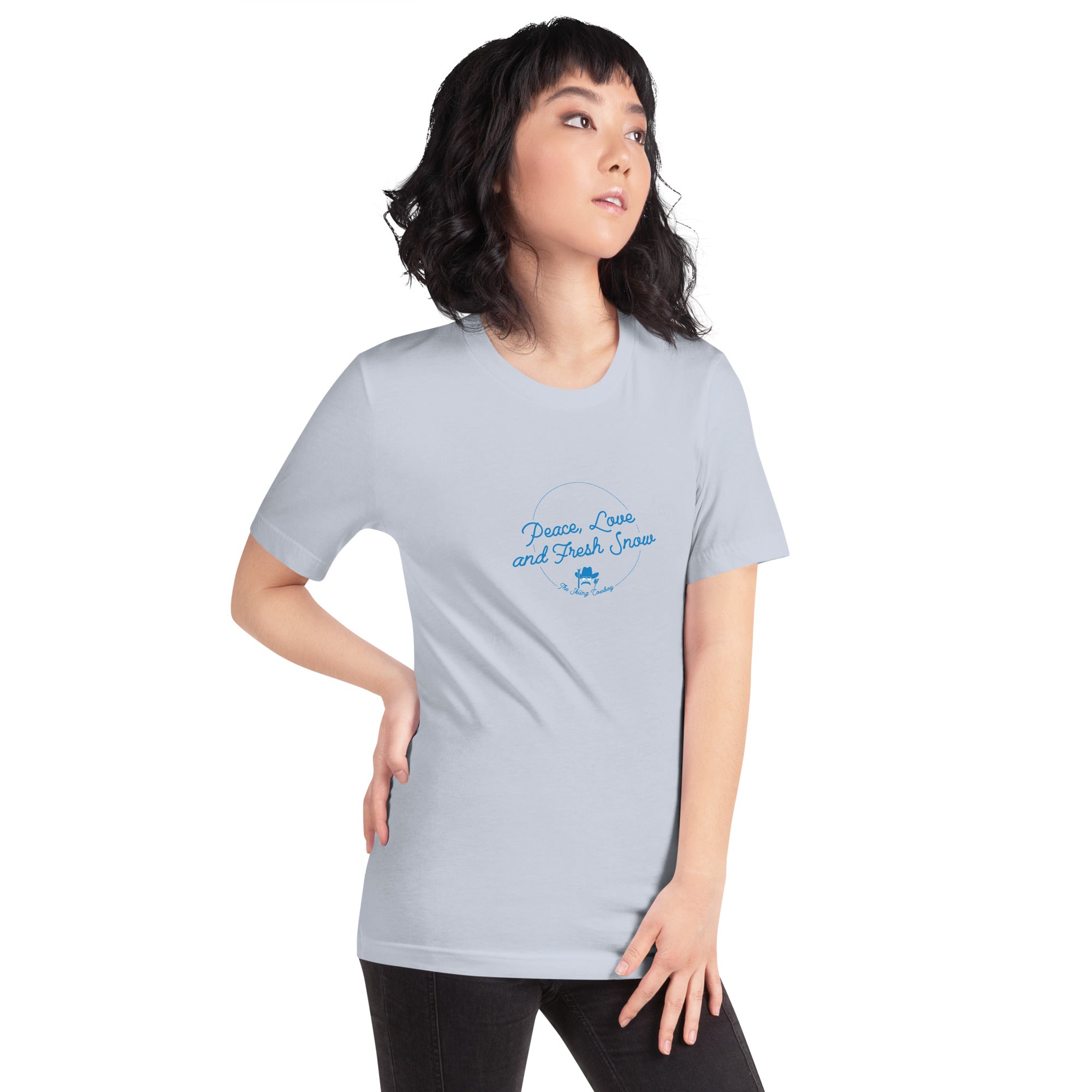 T-shirt en coton unisexe Peace, Love and Fresh Snow sur couleurs claires