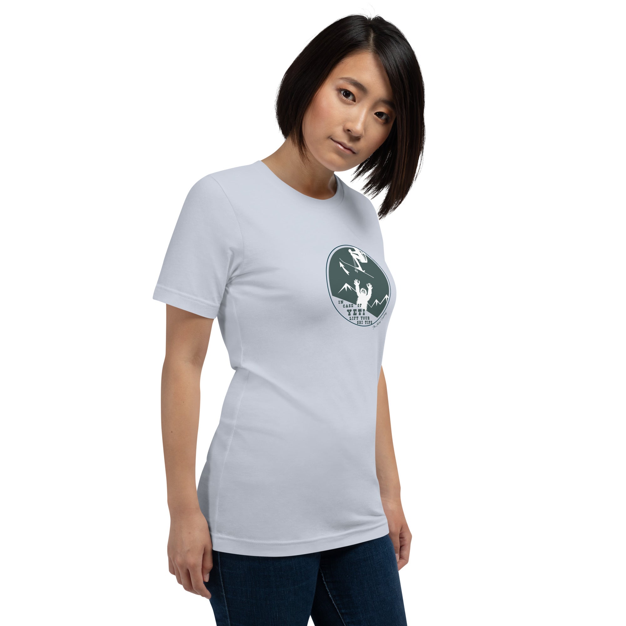 T-shirt en coton unisexe In case of Yeti, lift your ski tips sur couleurs claires