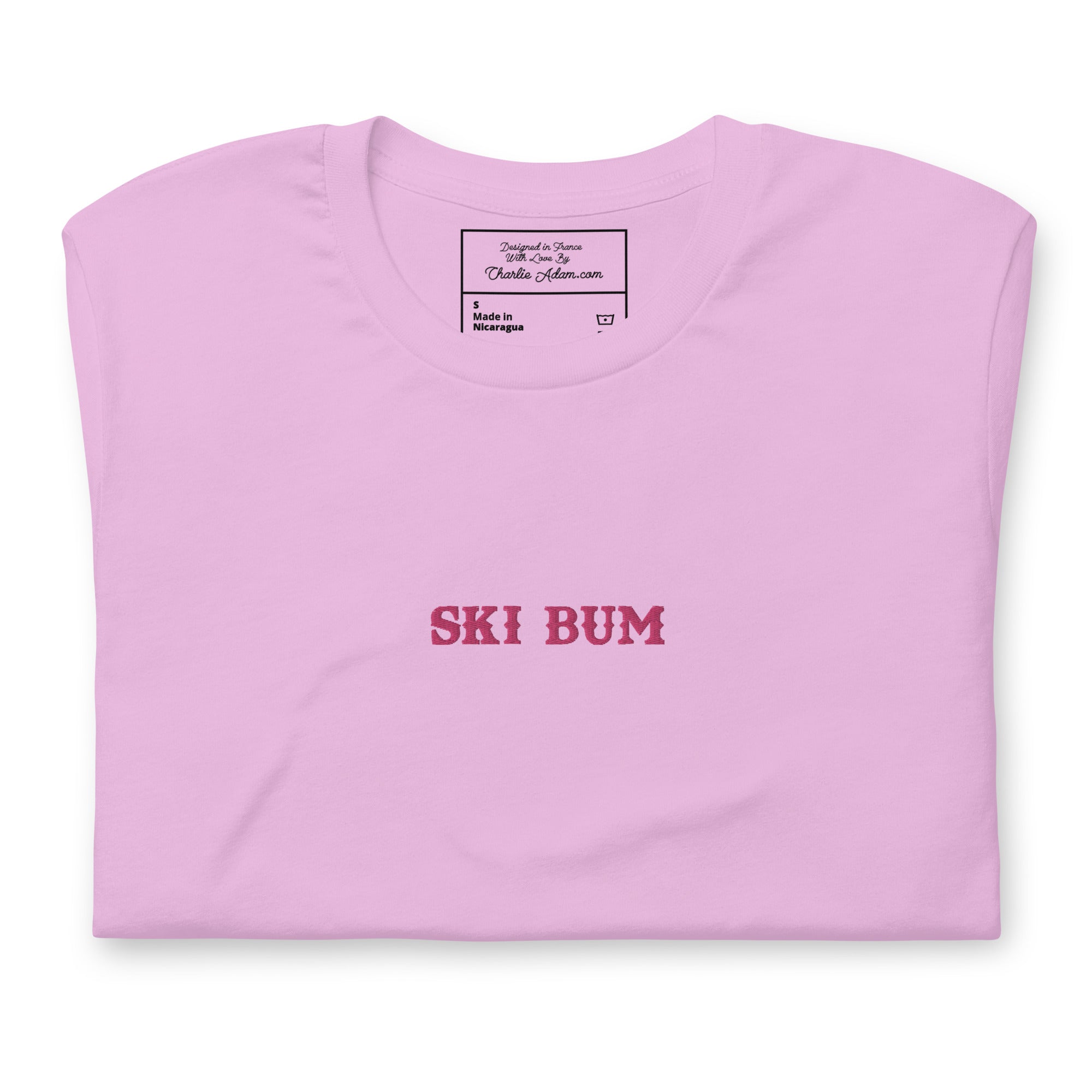 T-shirt en coton unisexe Ski Bum Flamingo brodé sur couleurs claires