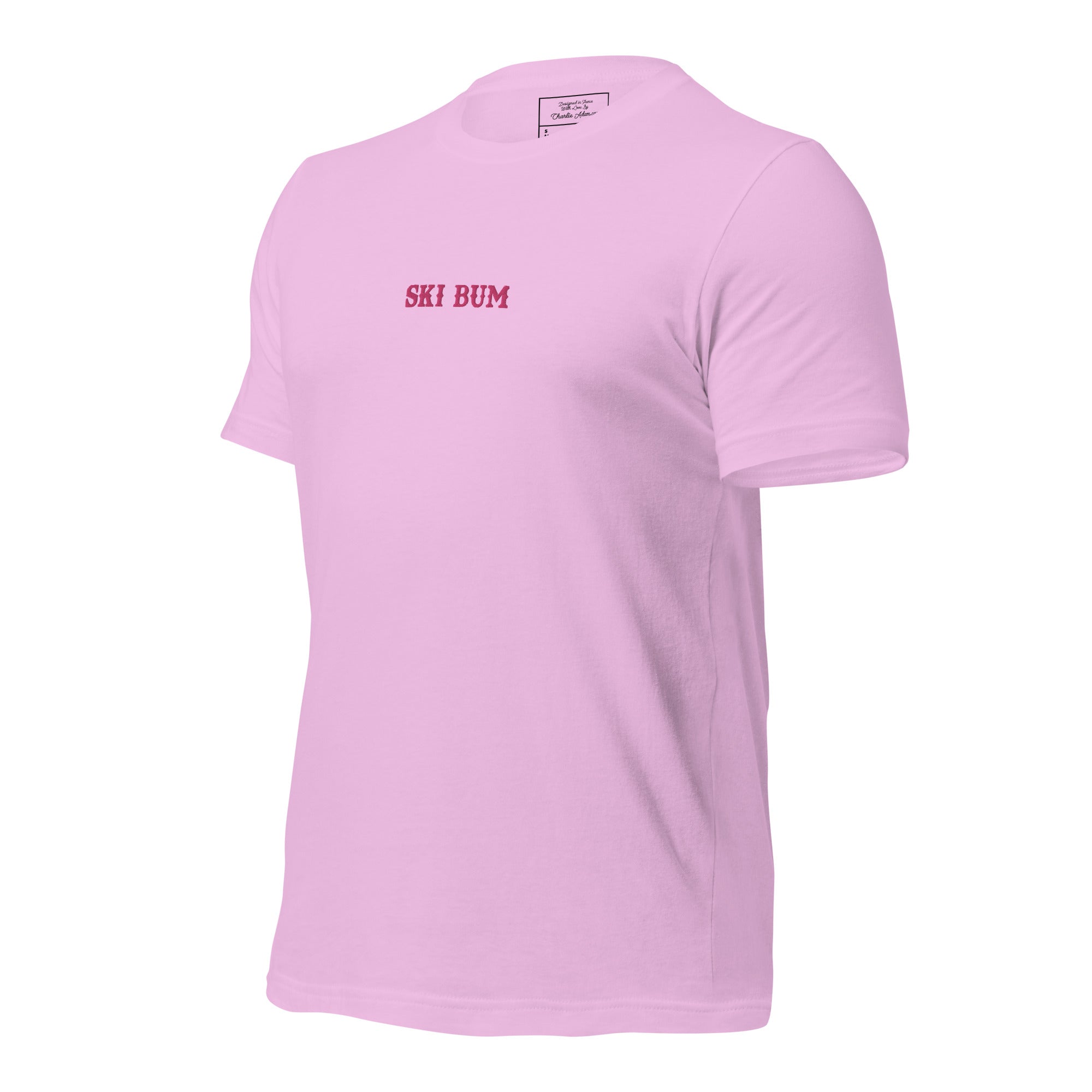 T-shirt en coton unisexe Ski Bum Flamingo brodé sur couleurs claires