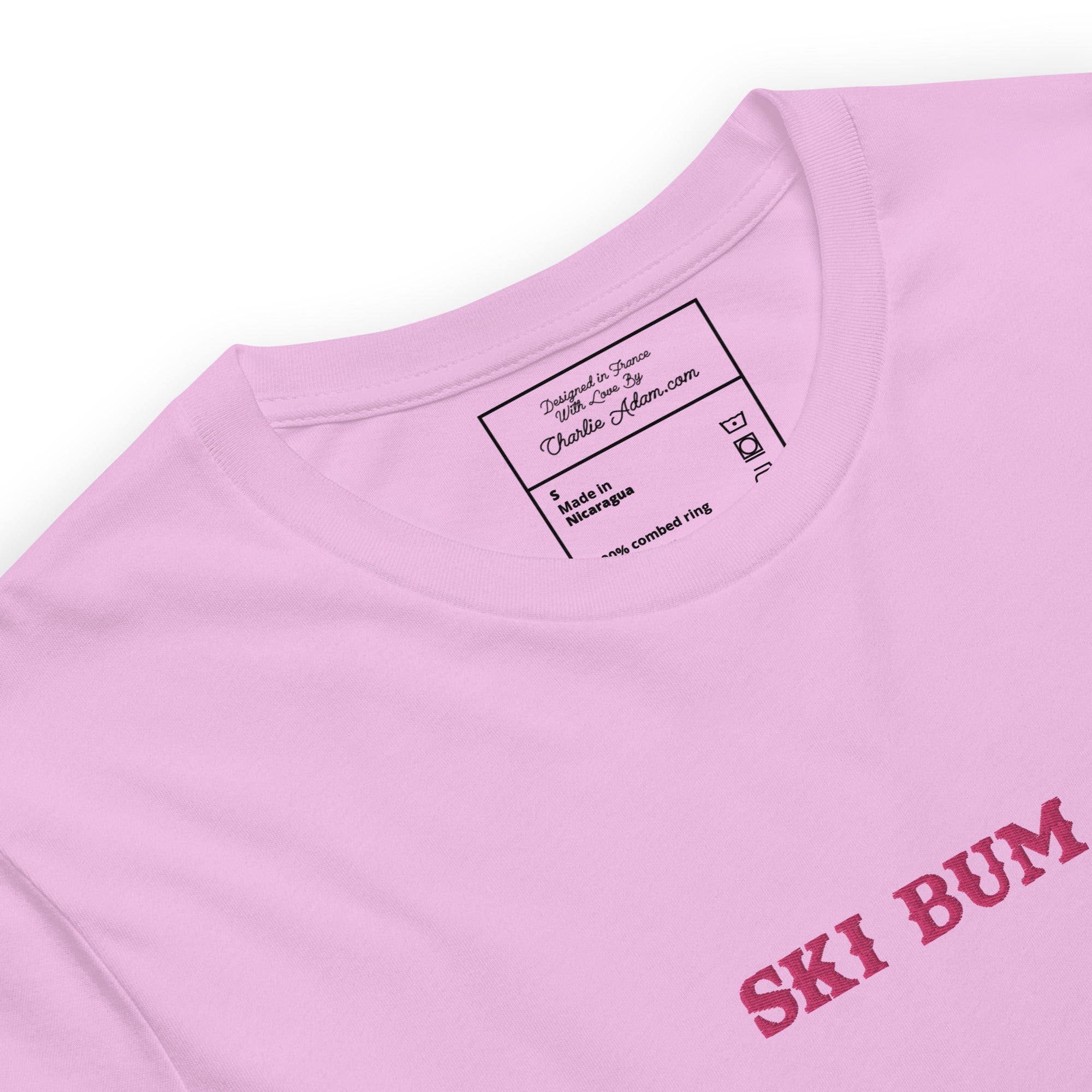 T-shirt en coton unisexe Ski Bum Flamingo brodé sur couleurs claires