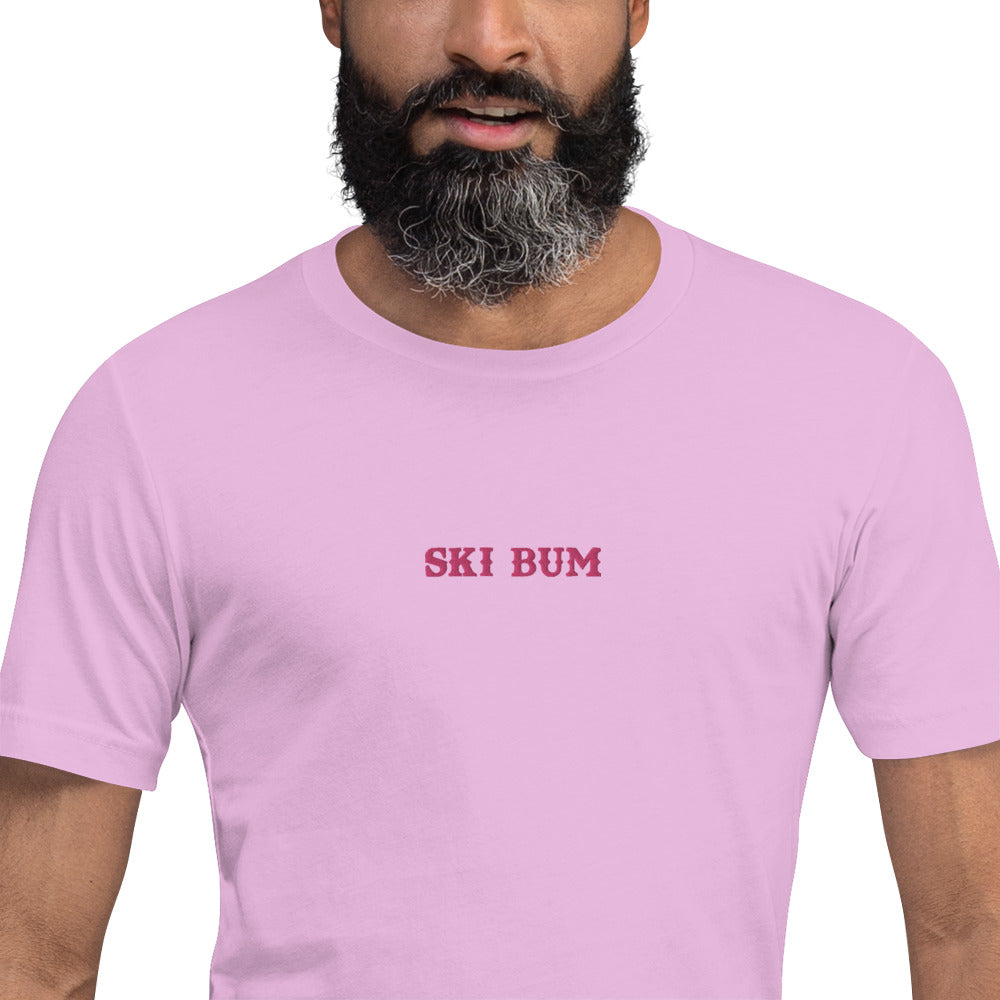 T-shirt en coton unisexe Ski Bum Flamingo brodé sur couleurs claires