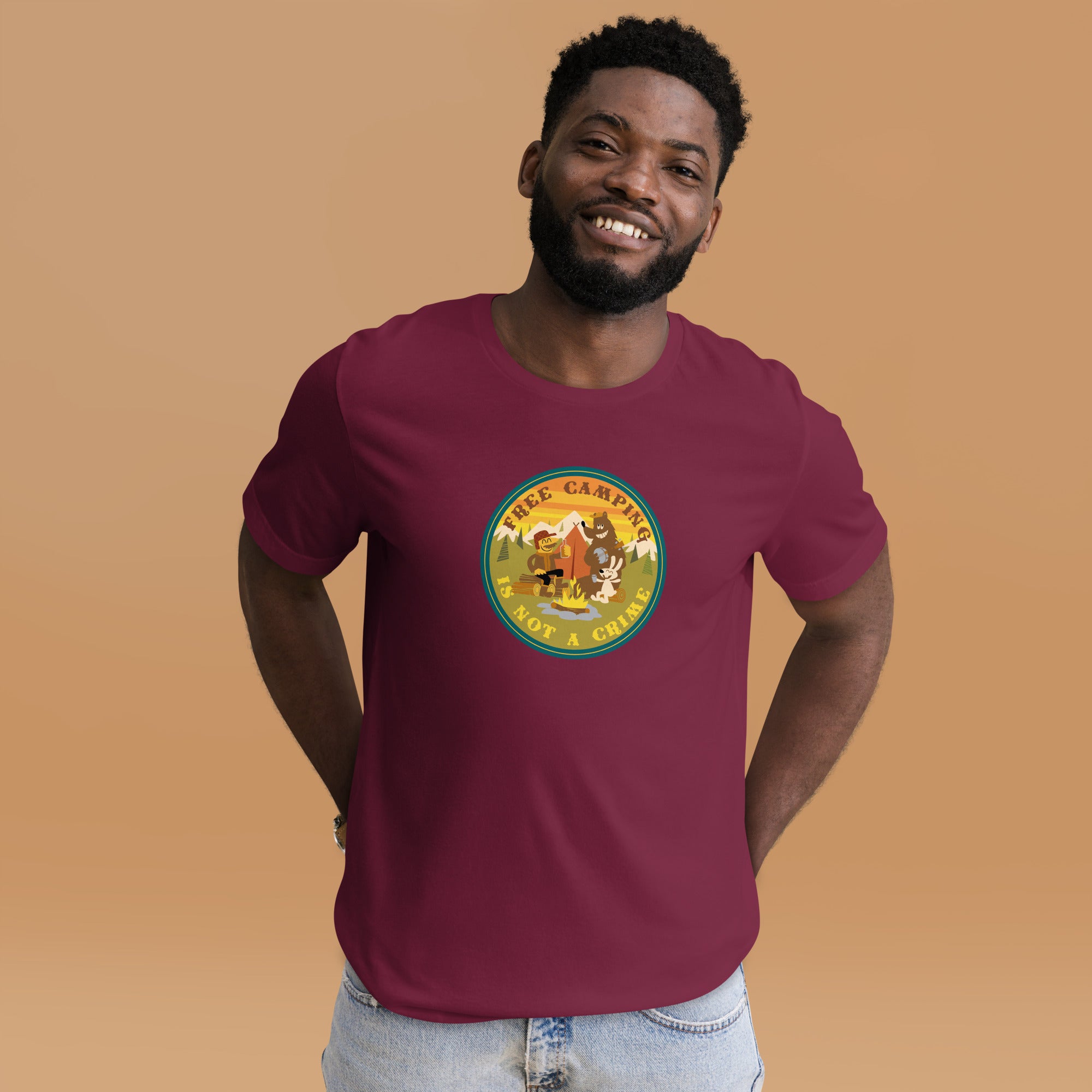 Unisex cotton t-shirt Free Camping is not a Crime on dark colors