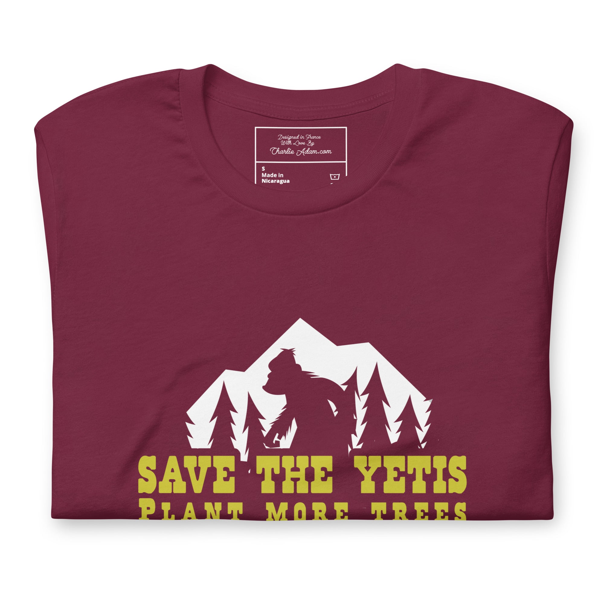 Unisex cotton t-shirt Save the Yetis Plant more Trees on dark colors (front & back)