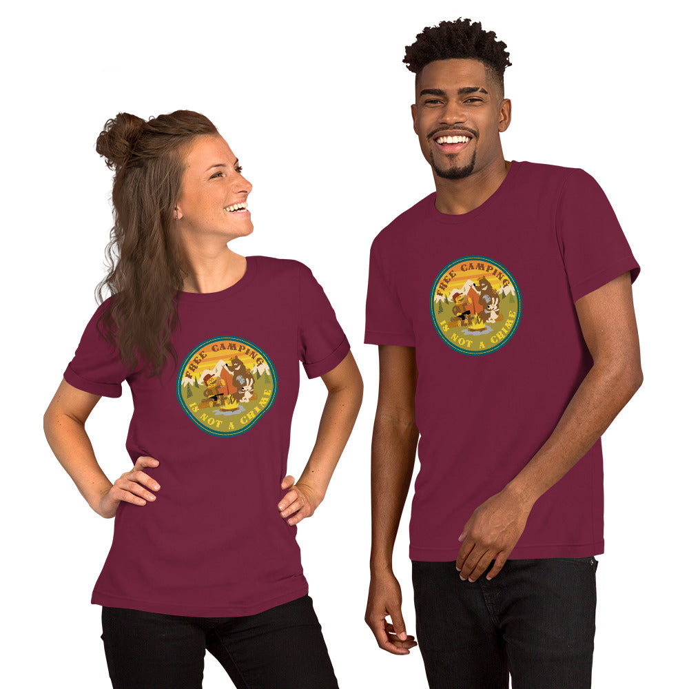 Unisex cotton t-shirt Free Camping is not a Crime on dark colors