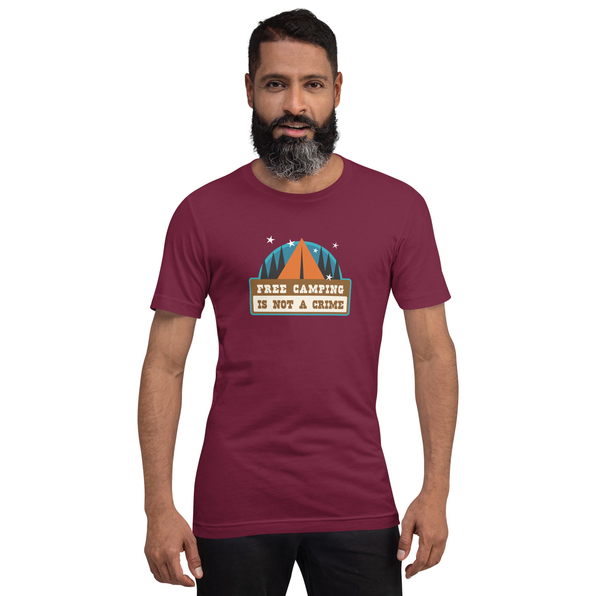 T-shirt en coton unisexe Free camping is not a crime sur couleurs foncées