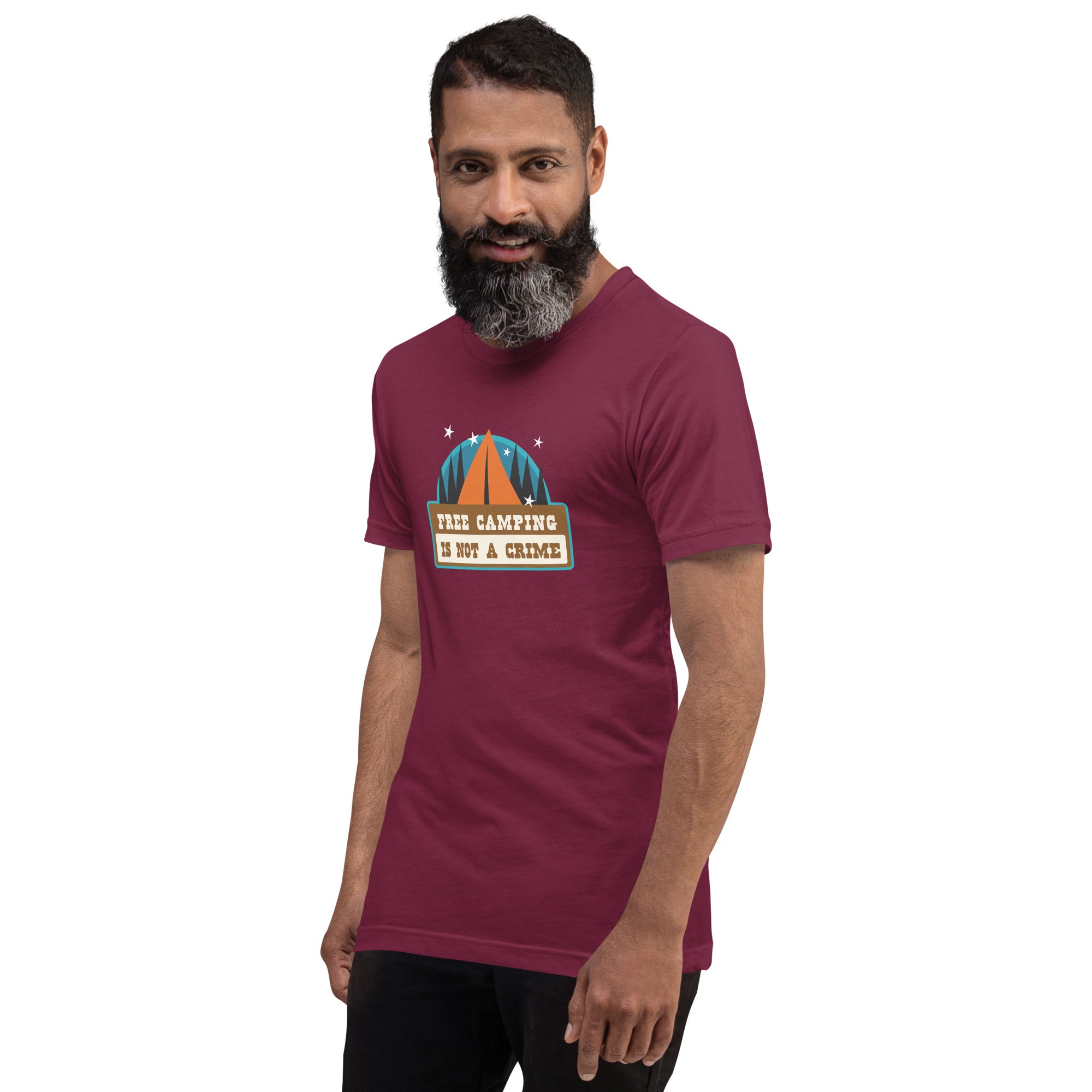 Unisex cotton t-shirt Free Camping is not a Crime on dark colors