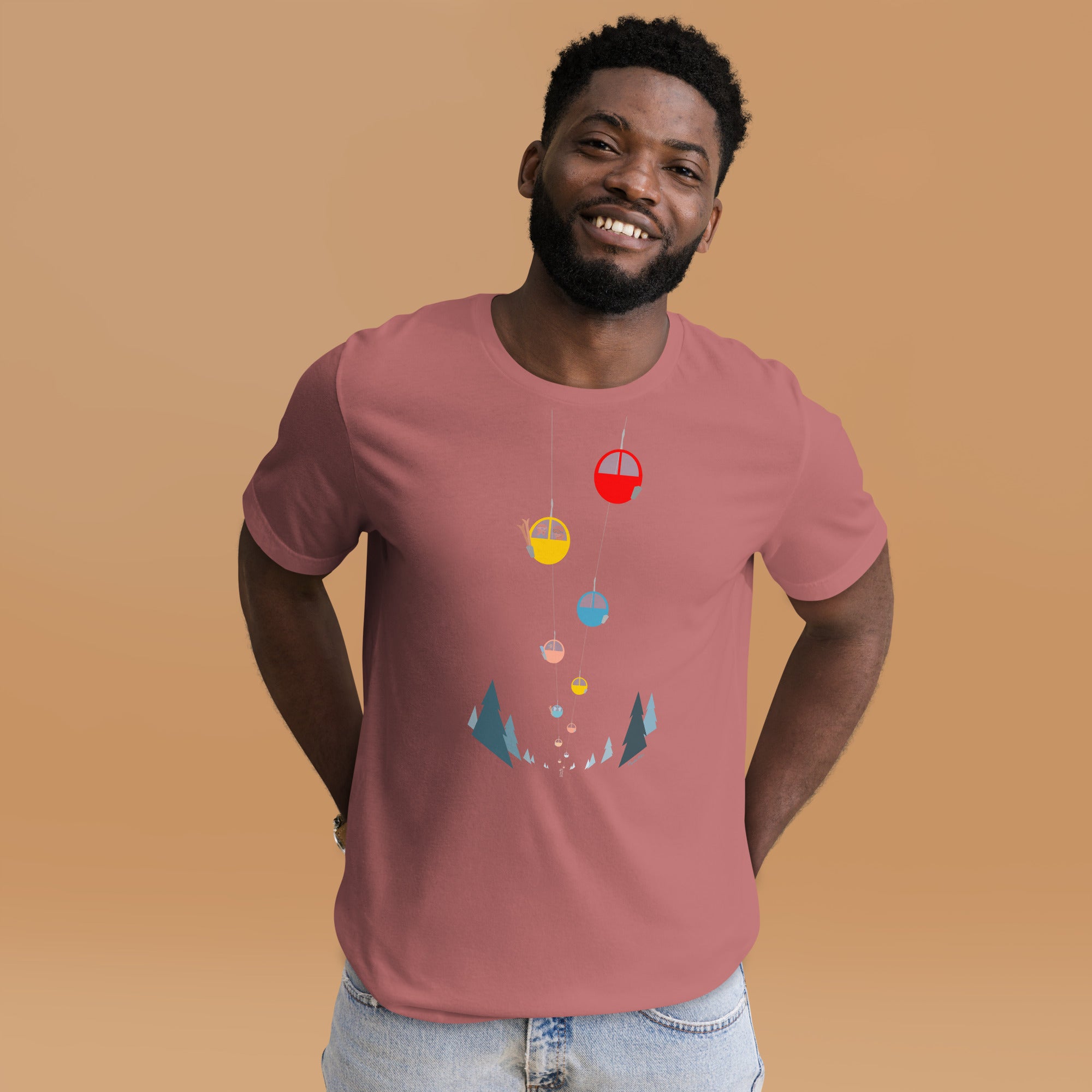 Unisex cotton t-shirt Gondolas in the mist on bright colors