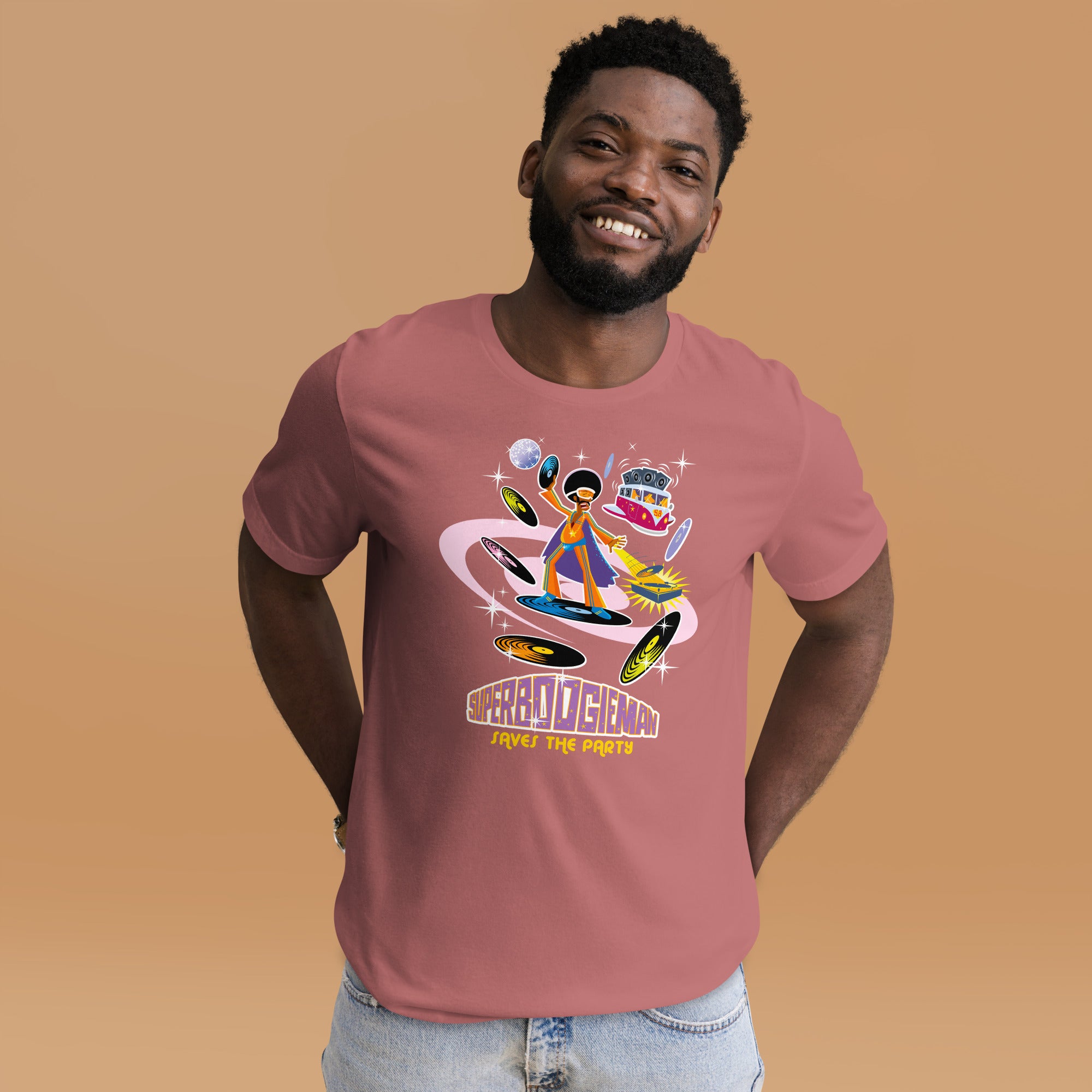 Unisex cotton t-shirt Superboogieman saves the Party on bright colors