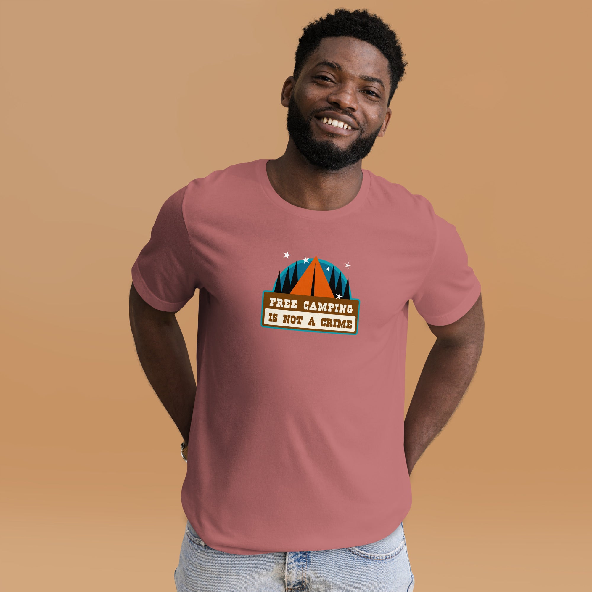 Unisex cotton t-shirt Free Camping is not a Crime on bright colors