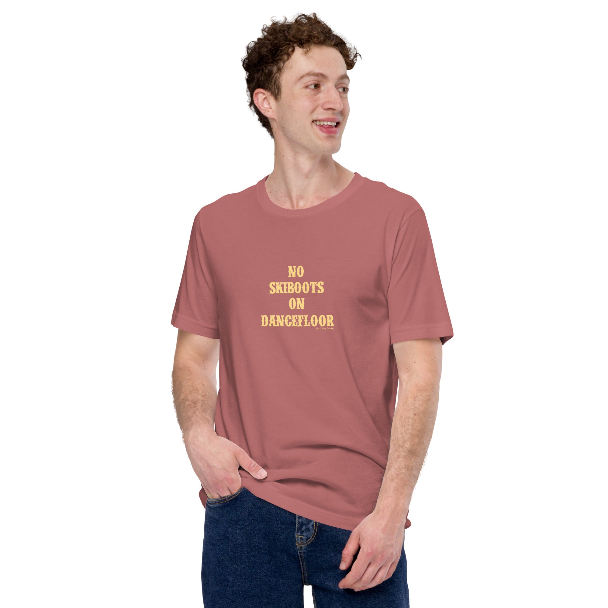 Unisex t-shirt No Skiboots on Dancefloor on bright colors