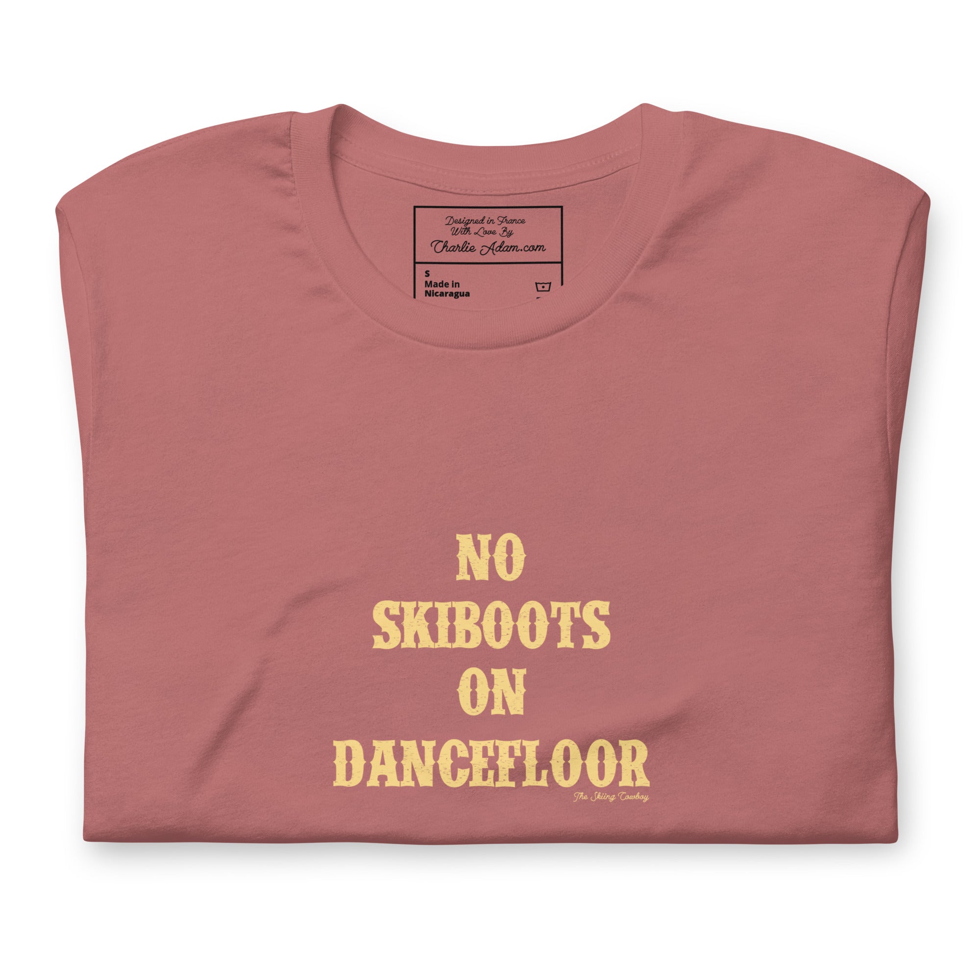 Unisex t-shirt No Skiboots on Dancefloor on bright colors