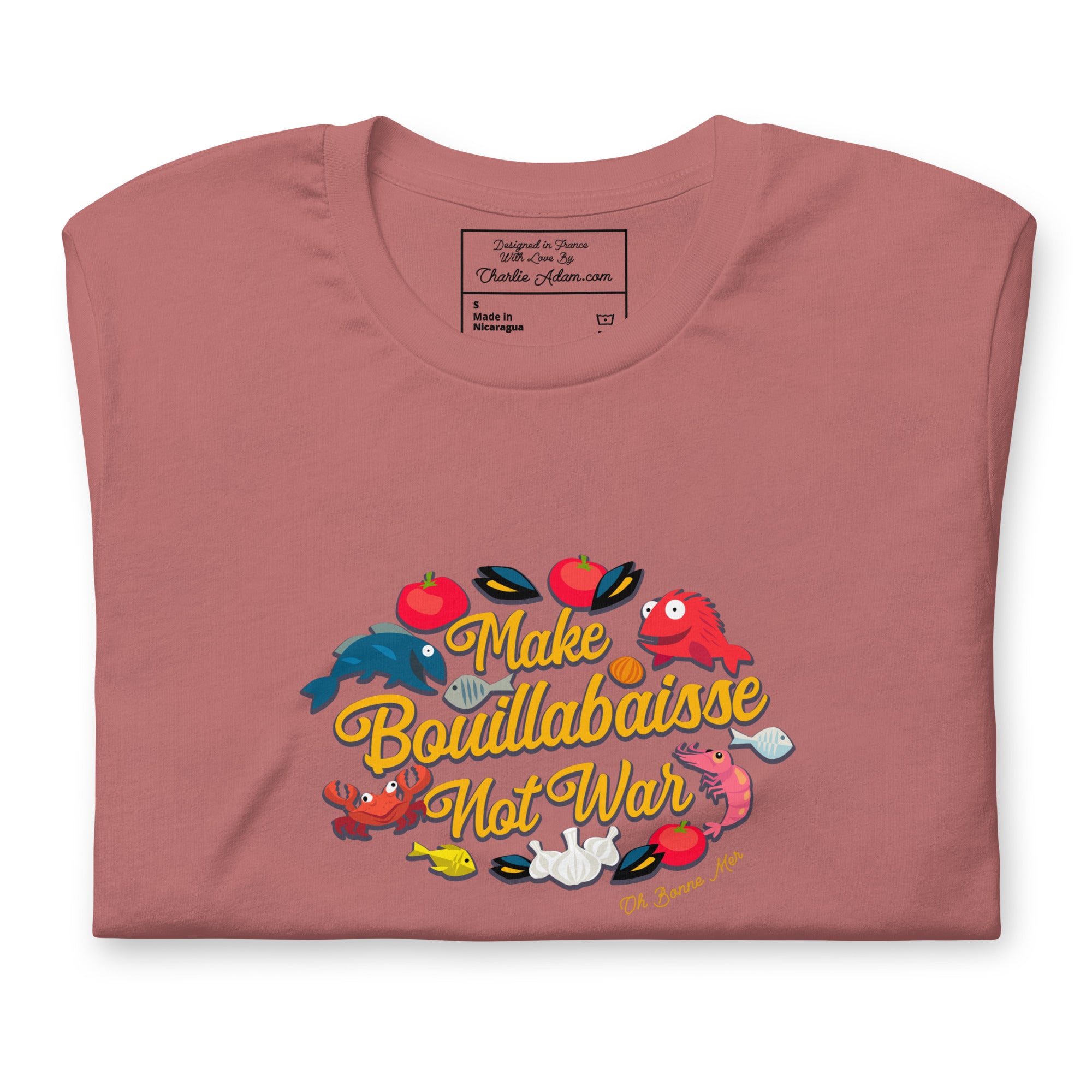 T-shirt en coton unisexe Make Bouillabaisse Not War sur couleurs vives