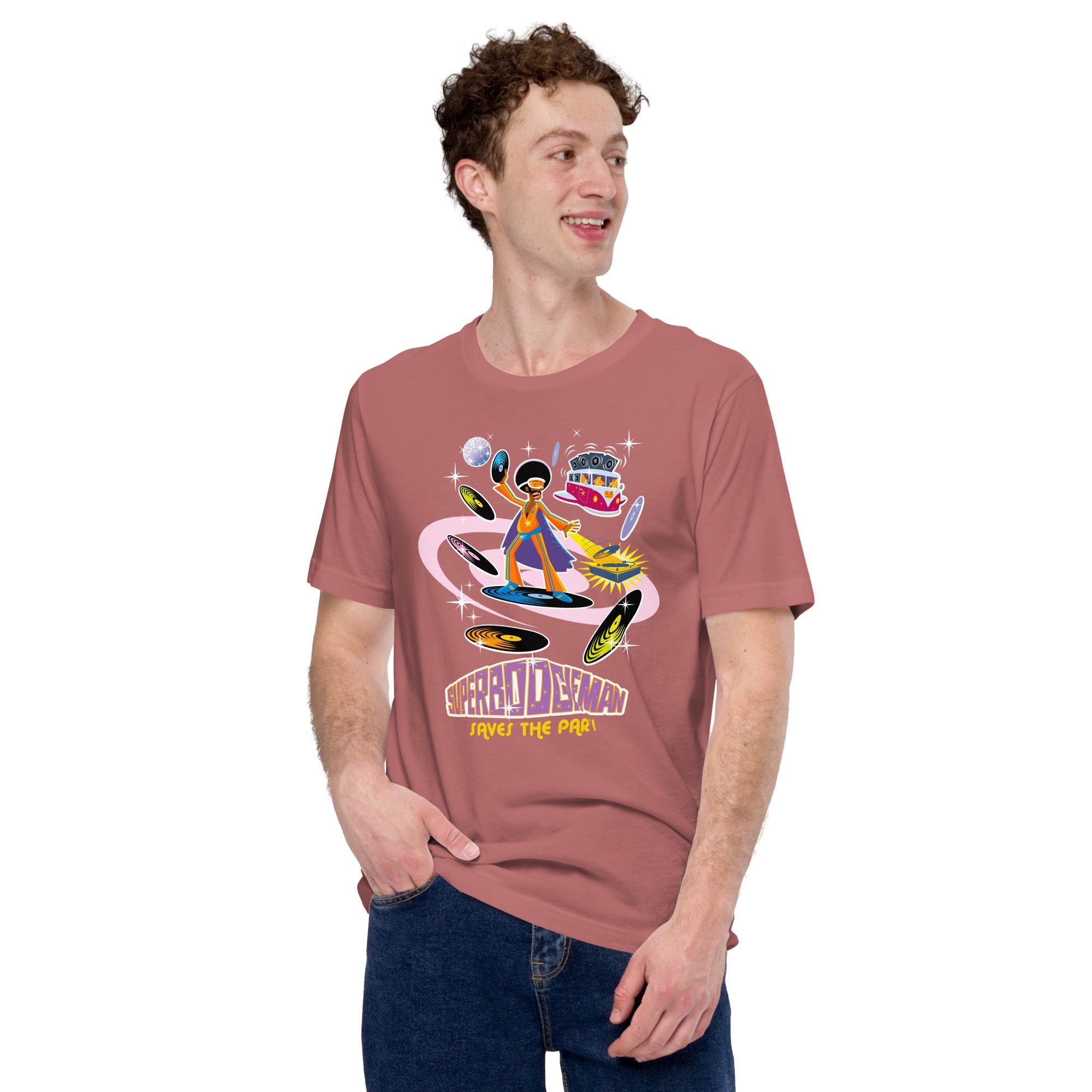 Unisex cotton t-shirt Superboogieman saves the Party on bright colors