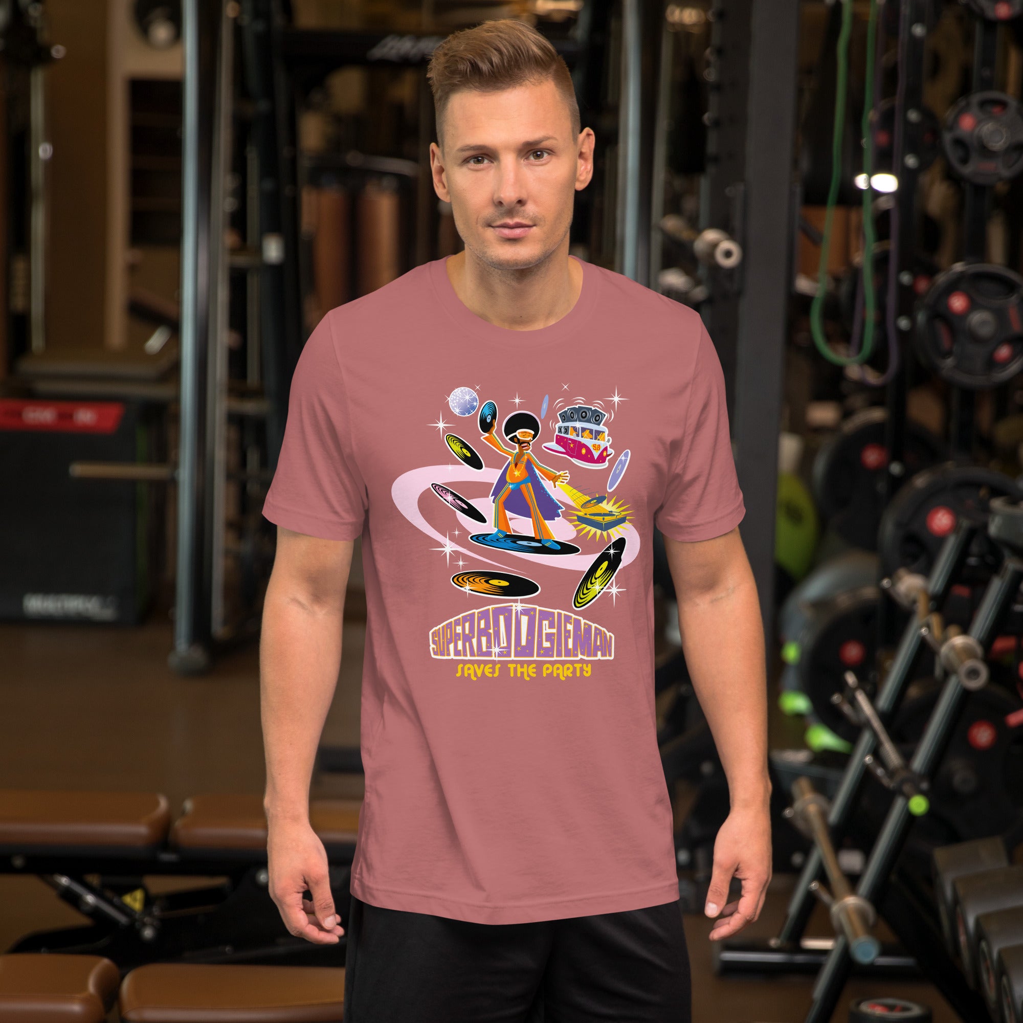 T-shirt en coton unisexe Superboogieman saves the party sur couleurs vives