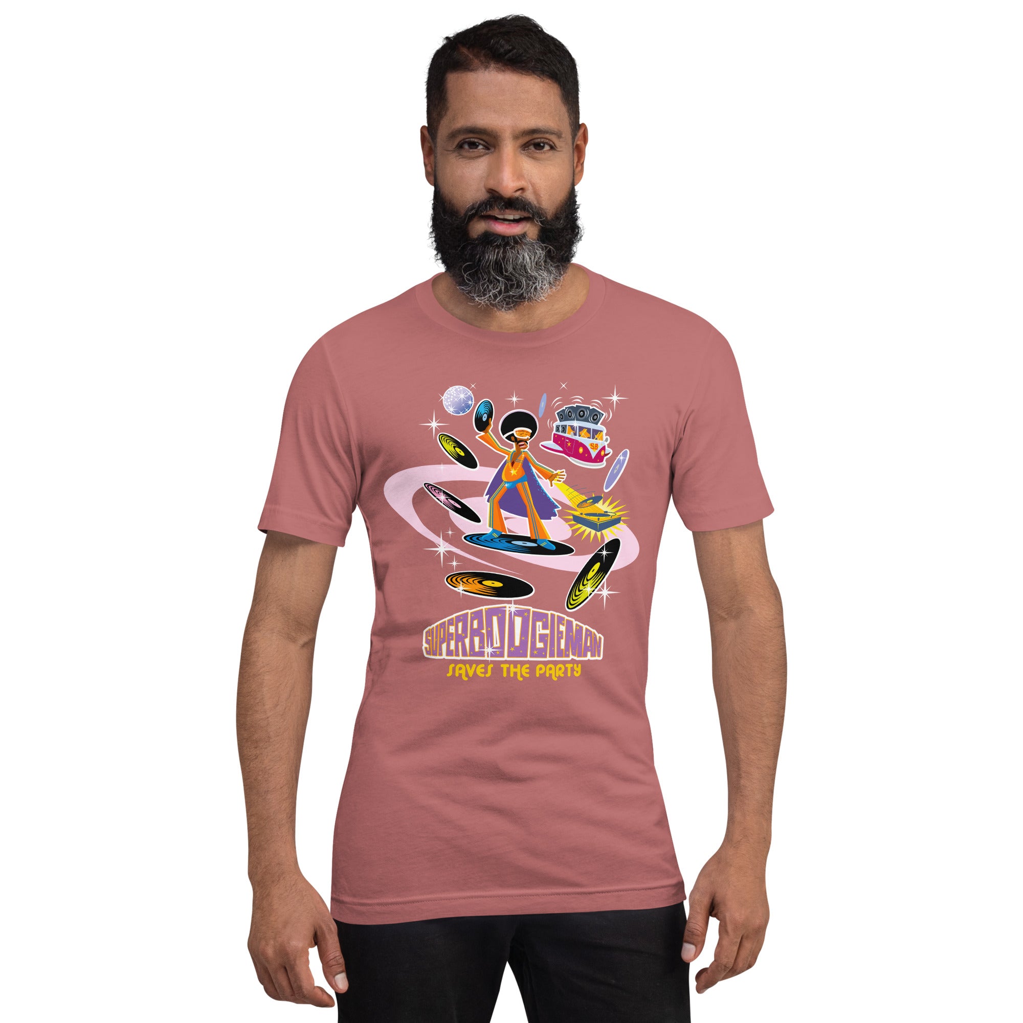 T-shirt en coton unisexe Superboogieman saves the party sur couleurs vives