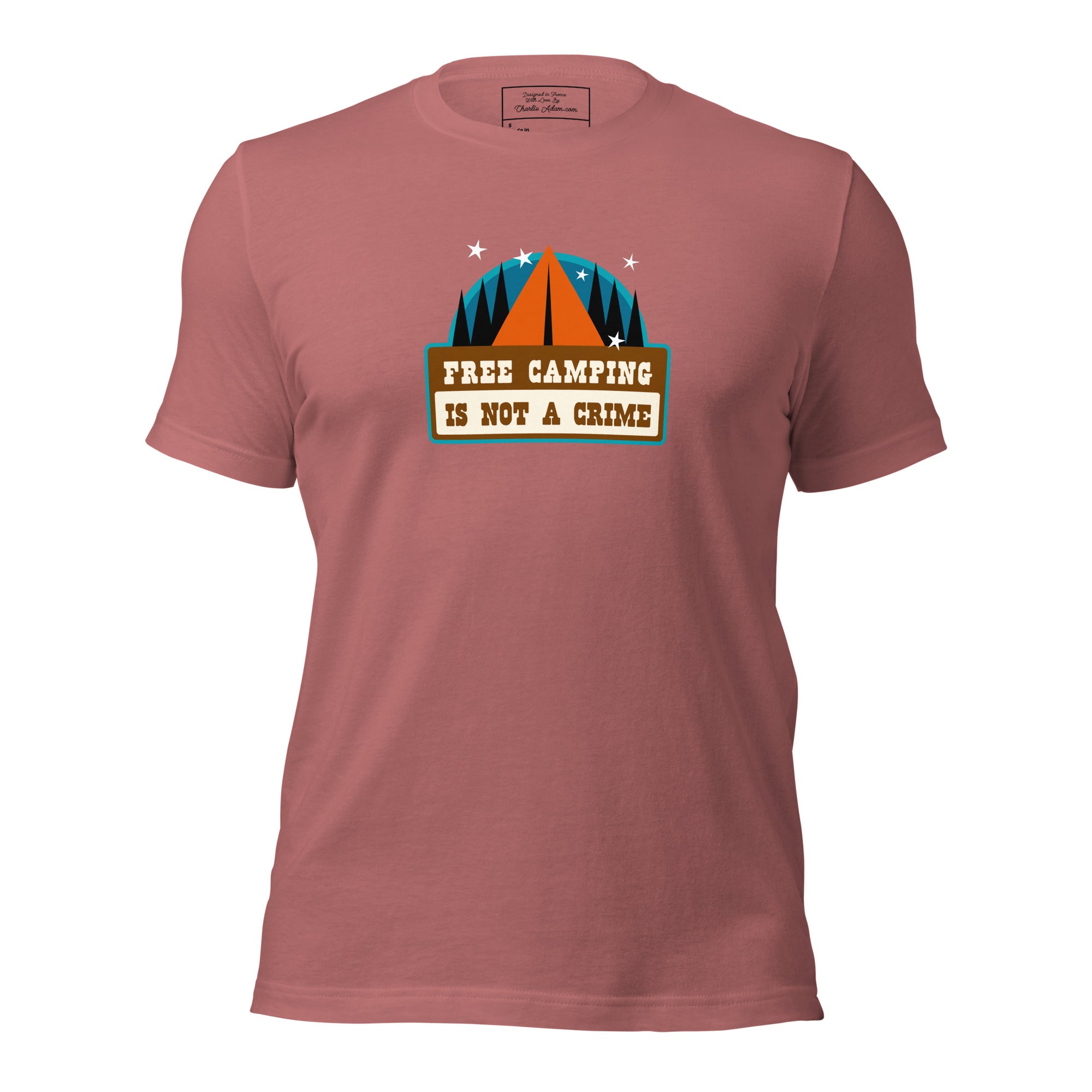 Unisex cotton t-shirt Free Camping is not a Crime on bright colors