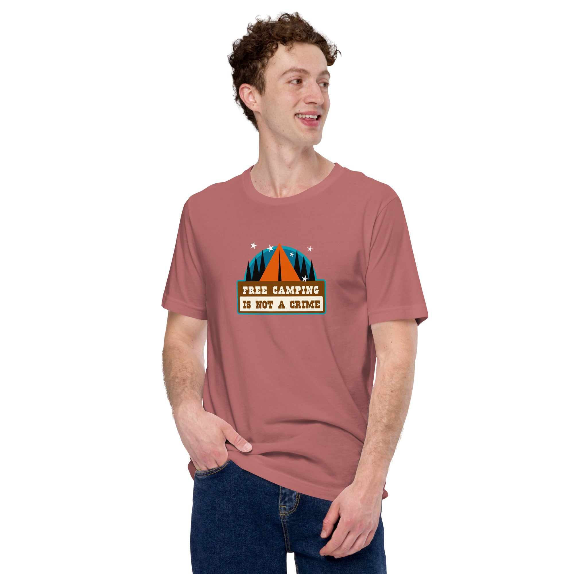 Unisex cotton t-shirt Free Camping is not a Crime on bright colors