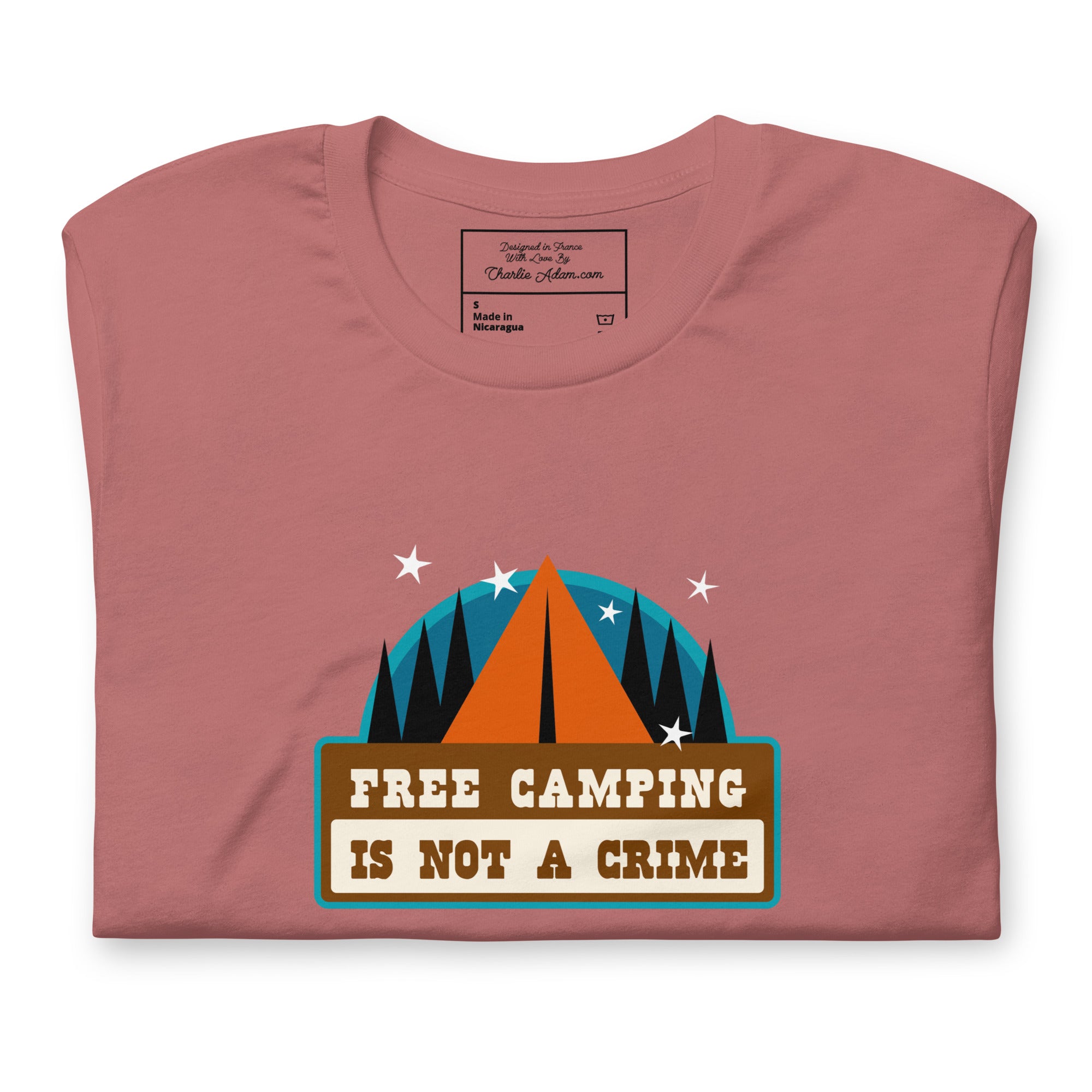 Unisex cotton t-shirt Free Camping is not a Crime on bright colors