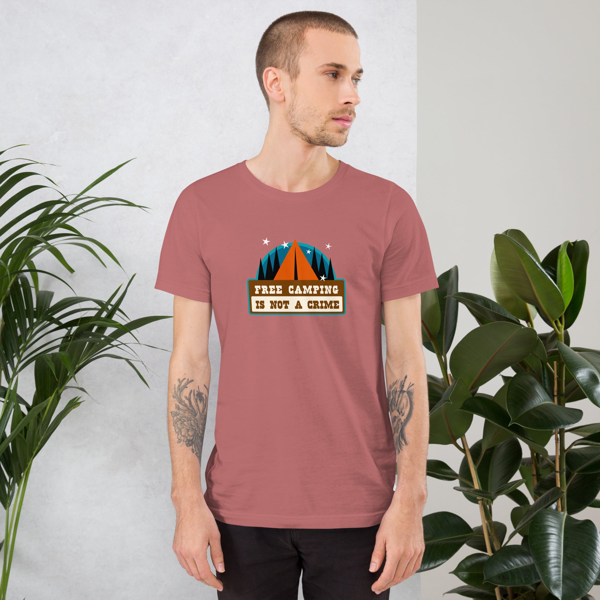 Unisex cotton t-shirt Free Camping is not a Crime on bright colors