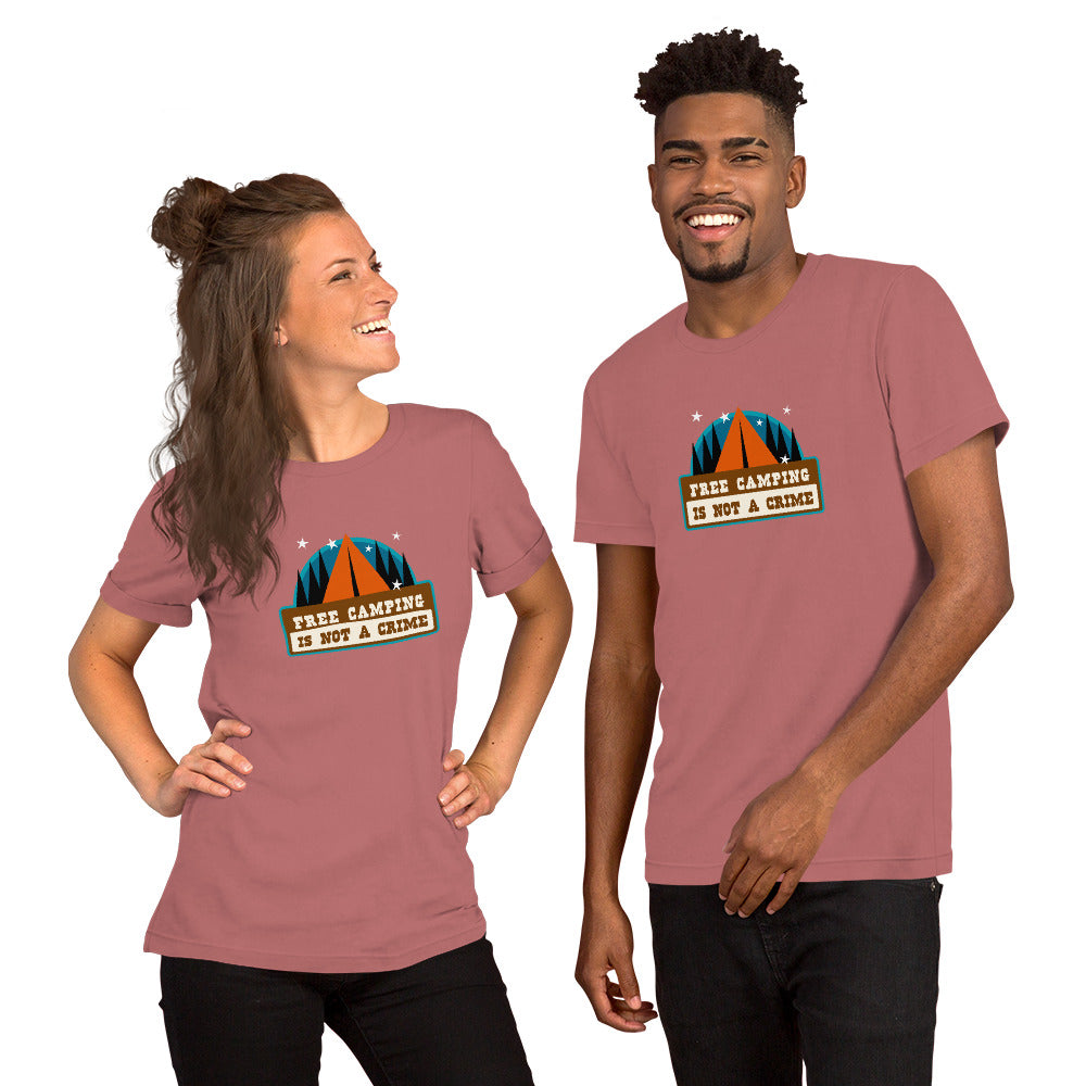 Unisex cotton t-shirt Free Camping is not a Crime on bright colors