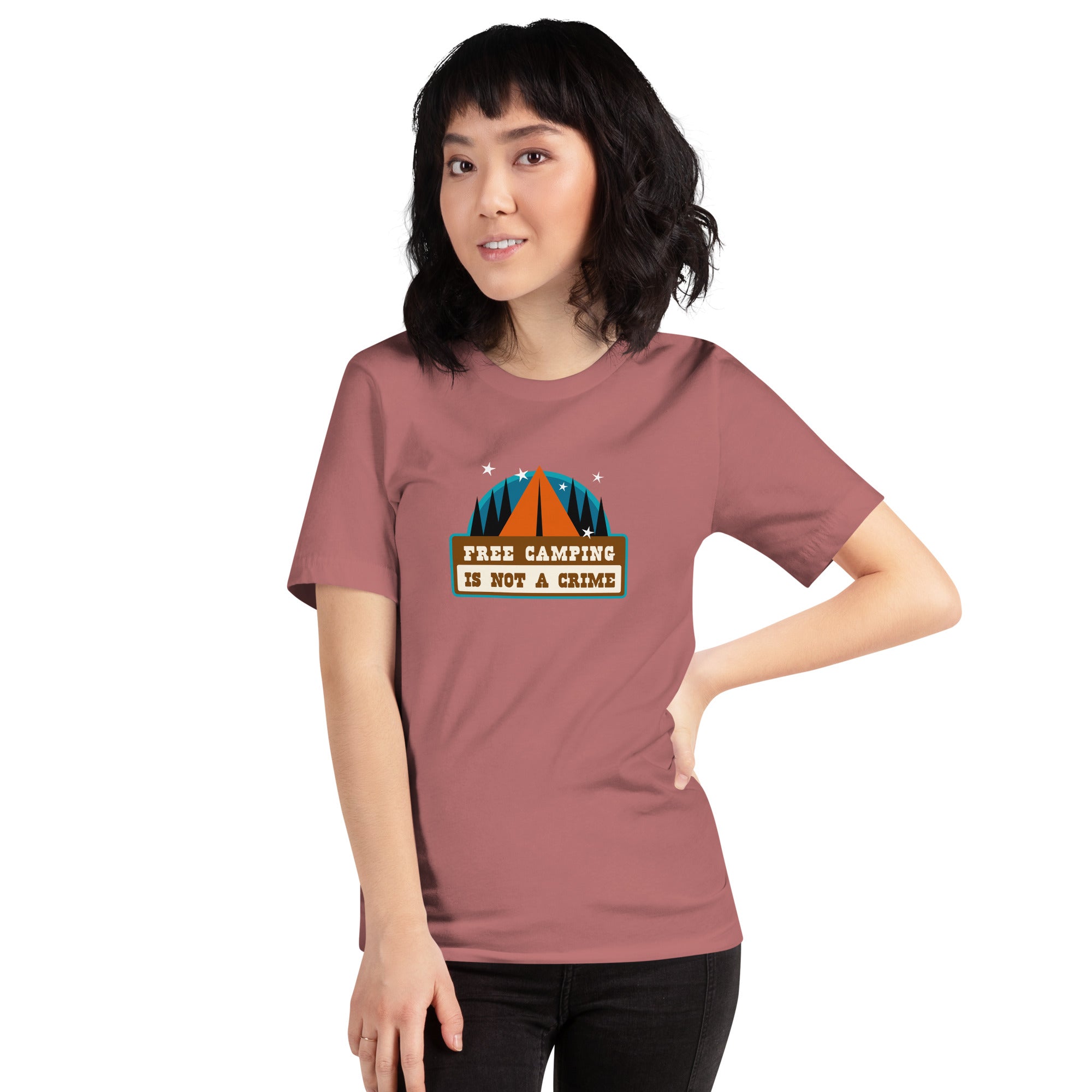 Unisex cotton t-shirt Free Camping is not a Crime on bright colors