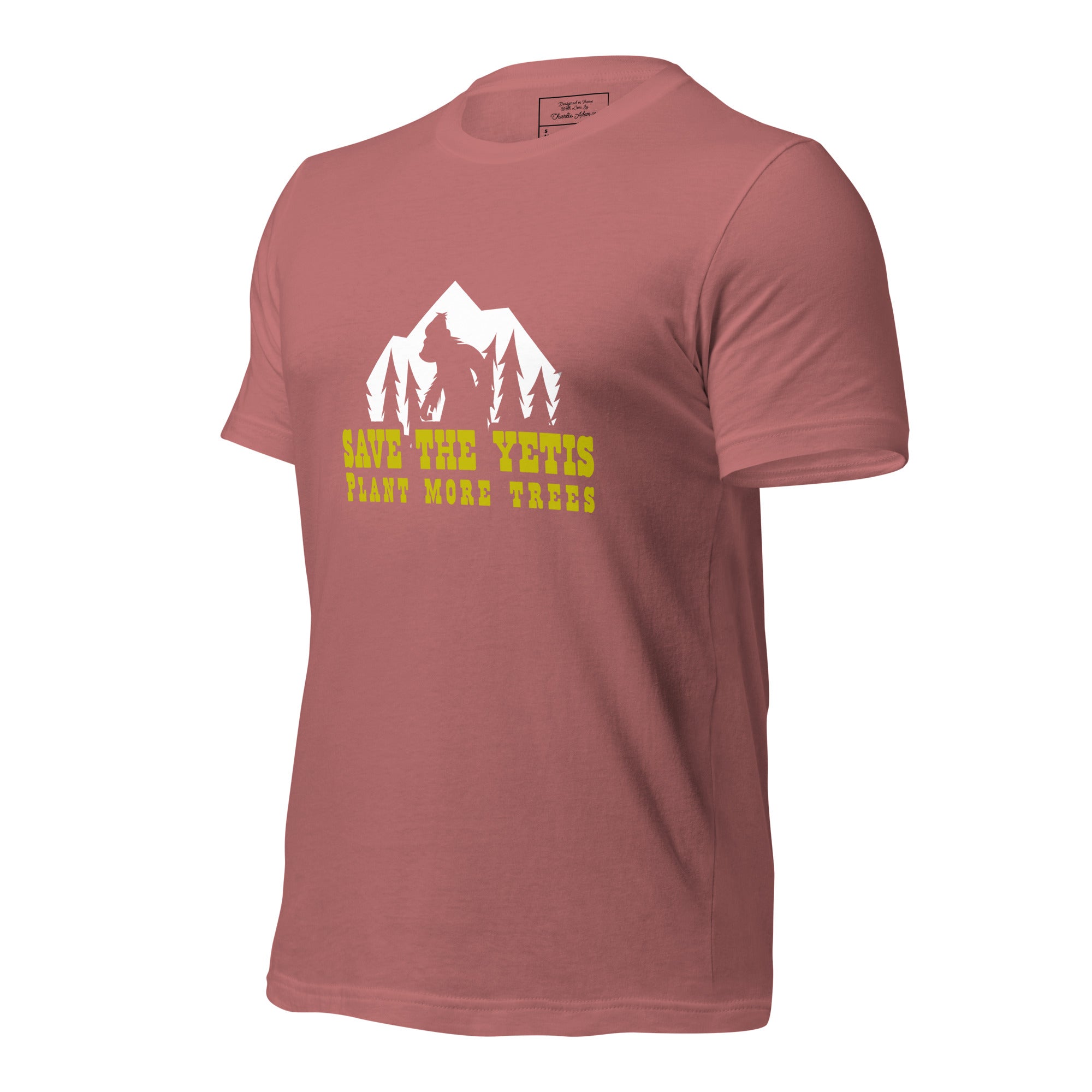 T-shirt en coton unisexe Save the Yetis Plant more Trees sur couleurs vives (face & dos)