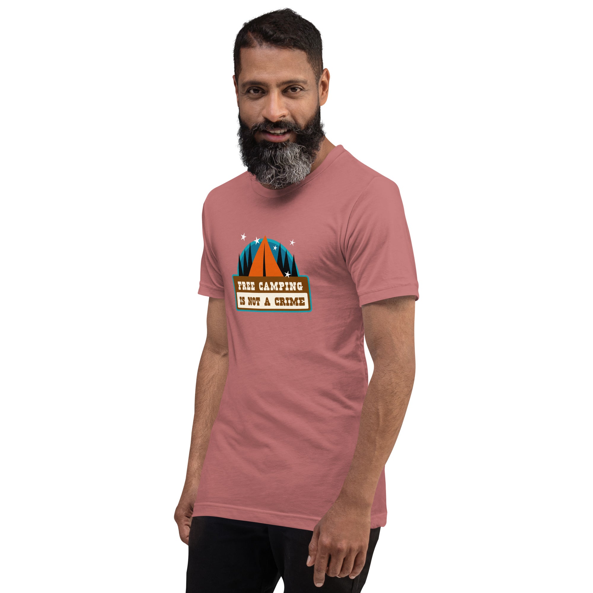 Unisex cotton t-shirt Free Camping is not a Crime on bright colors