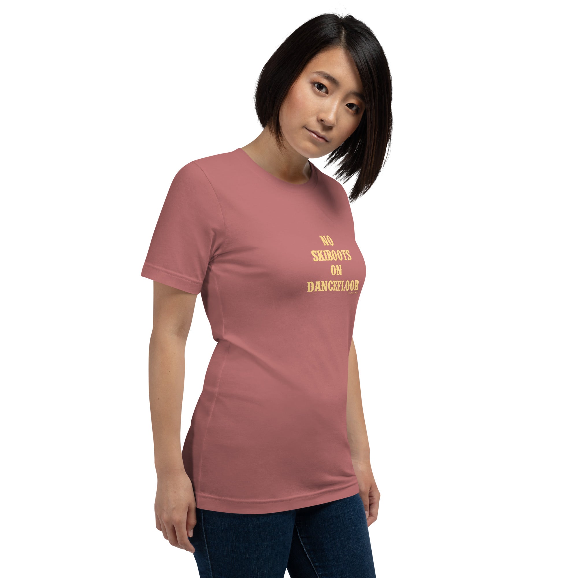 Unisex t-shirt No Skiboots on Dancefloor on bright colors