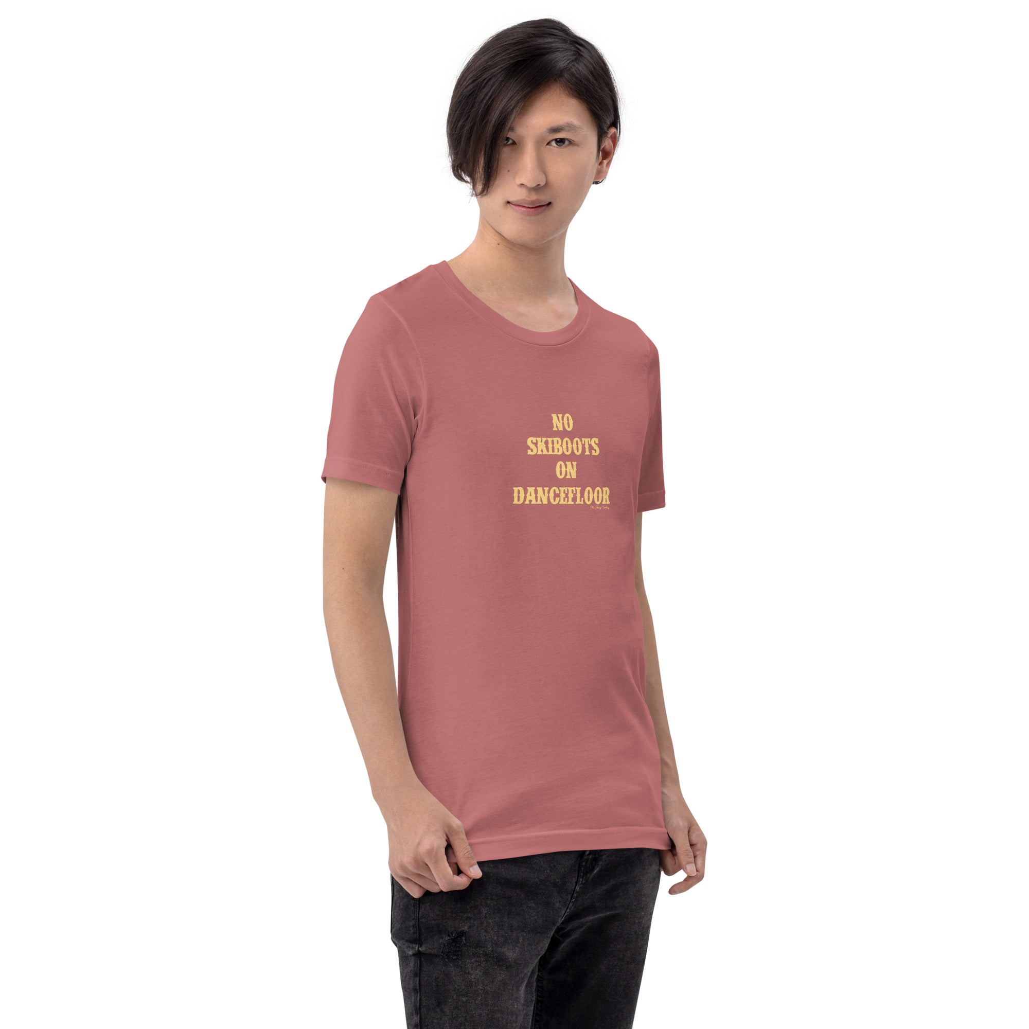 Unisex t-shirt No Skiboots on Dancefloor on bright colors