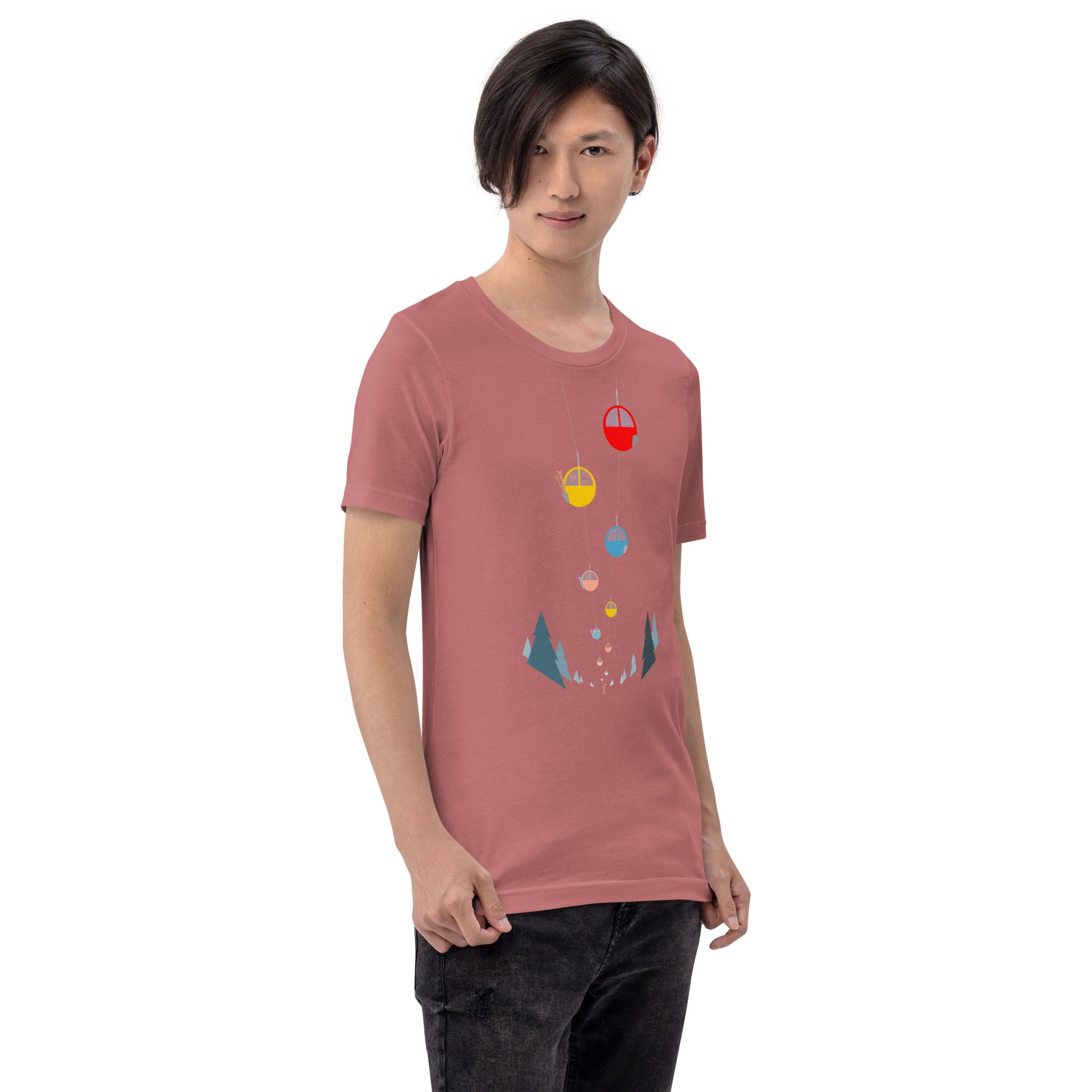 Unisex cotton t-shirt Gondolas in the mist on bright colors