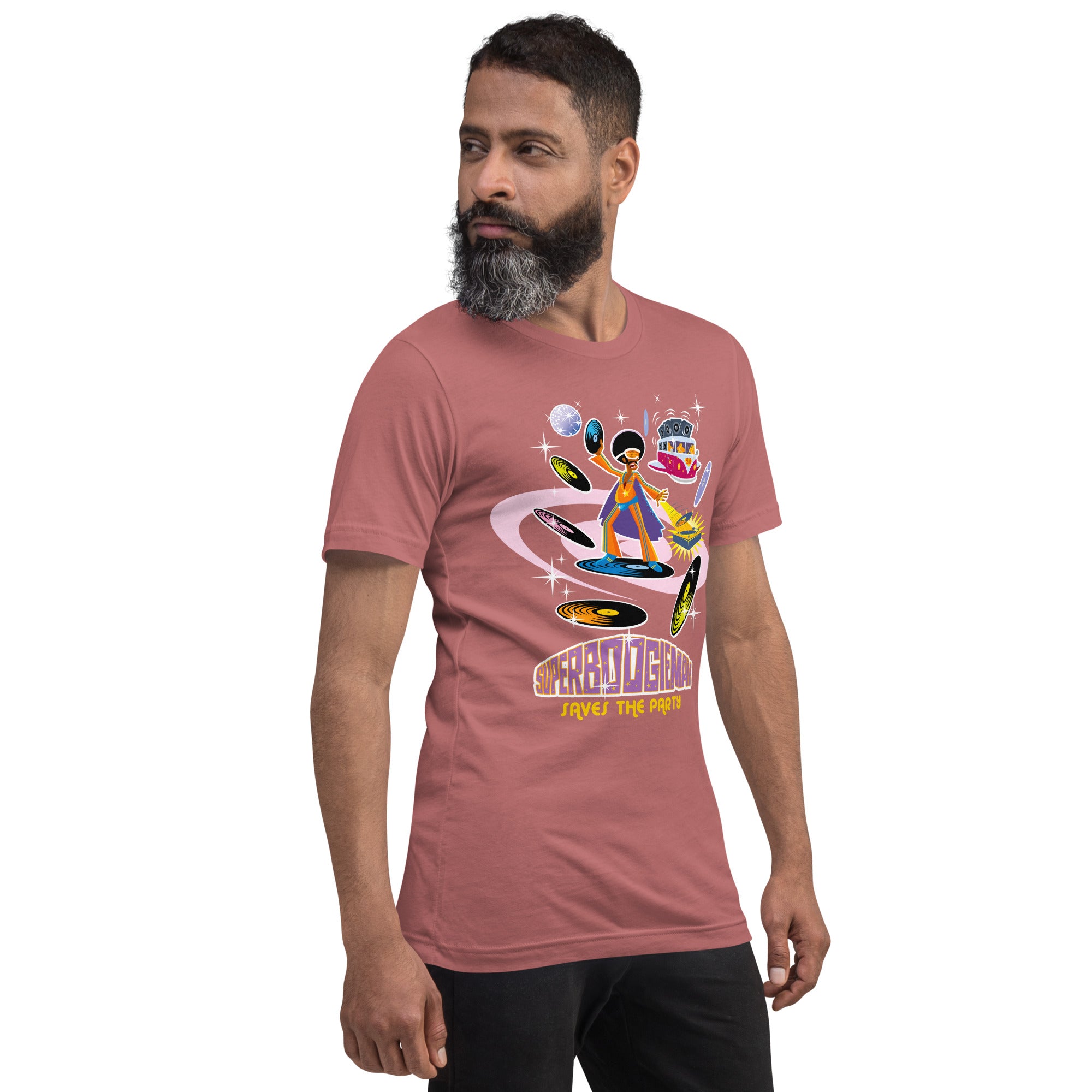 Unisex cotton t-shirt Superboogieman saves the Party on bright colors