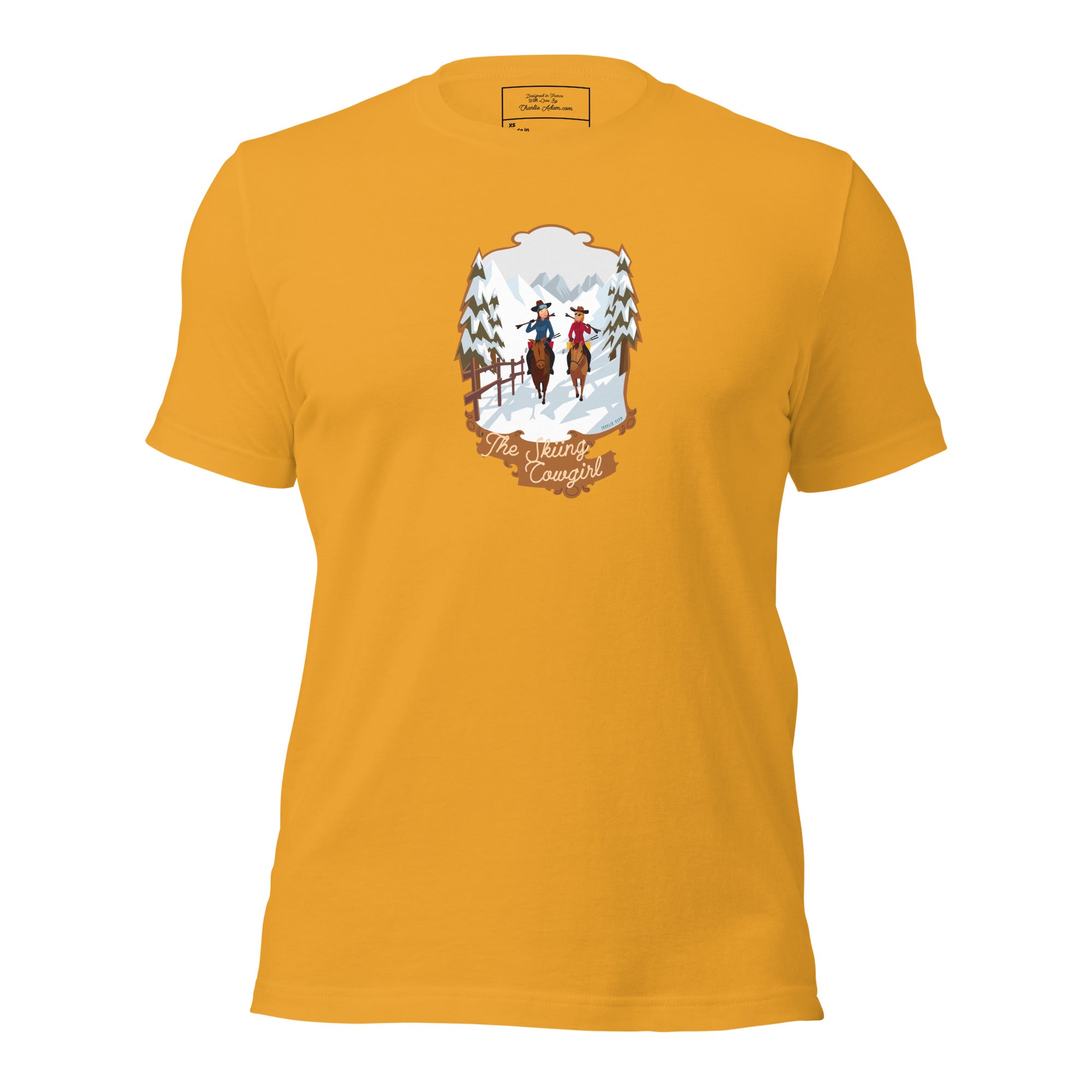 T-shirt en coton unisexe The Skiing Cowgirl sur fond clair