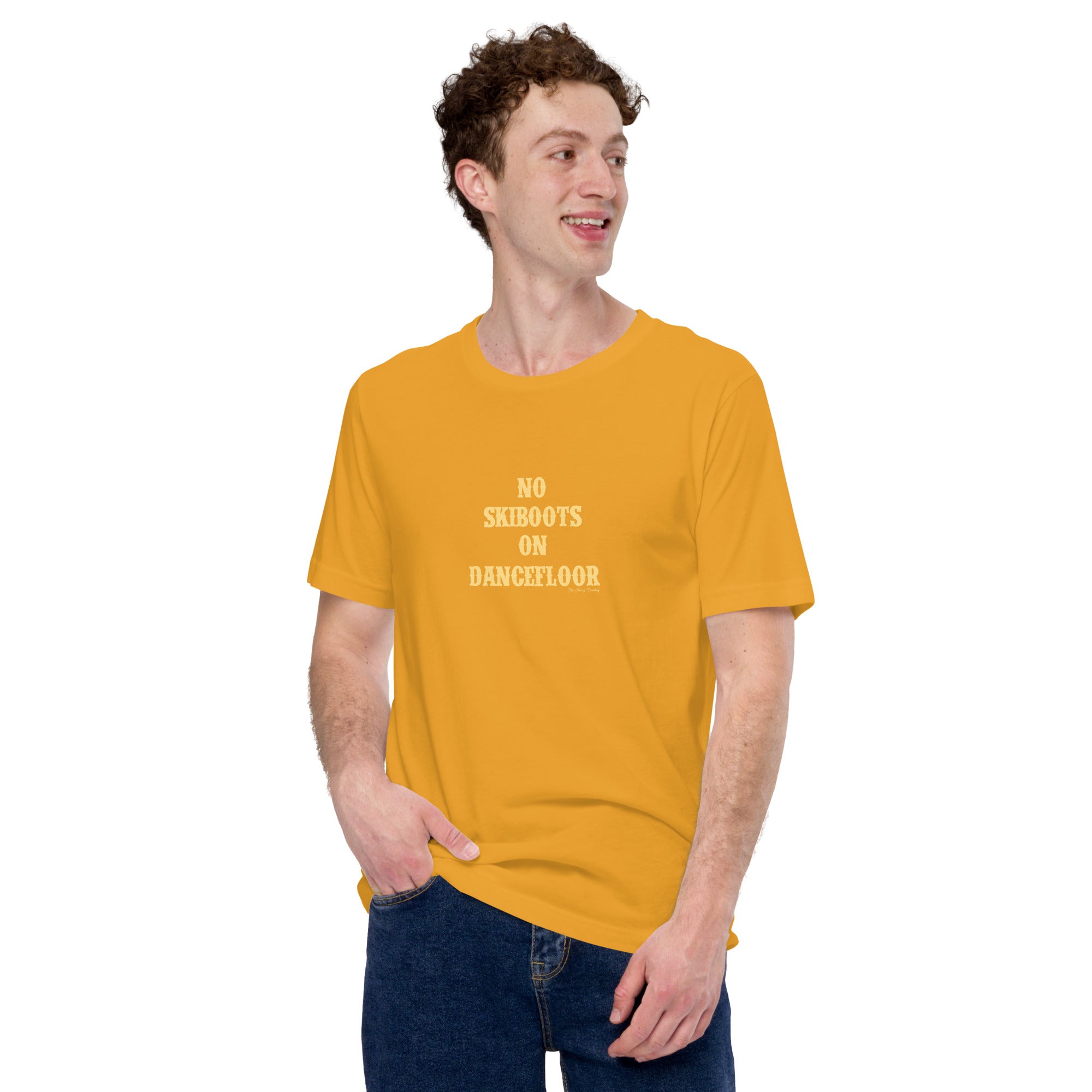 Unisex t-shirt No Skiboots on Dancefloor on bright colors