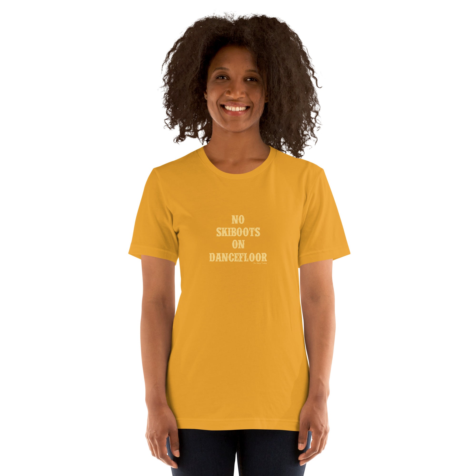 Unisex t-shirt No Skiboots on Dancefloor on bright colors